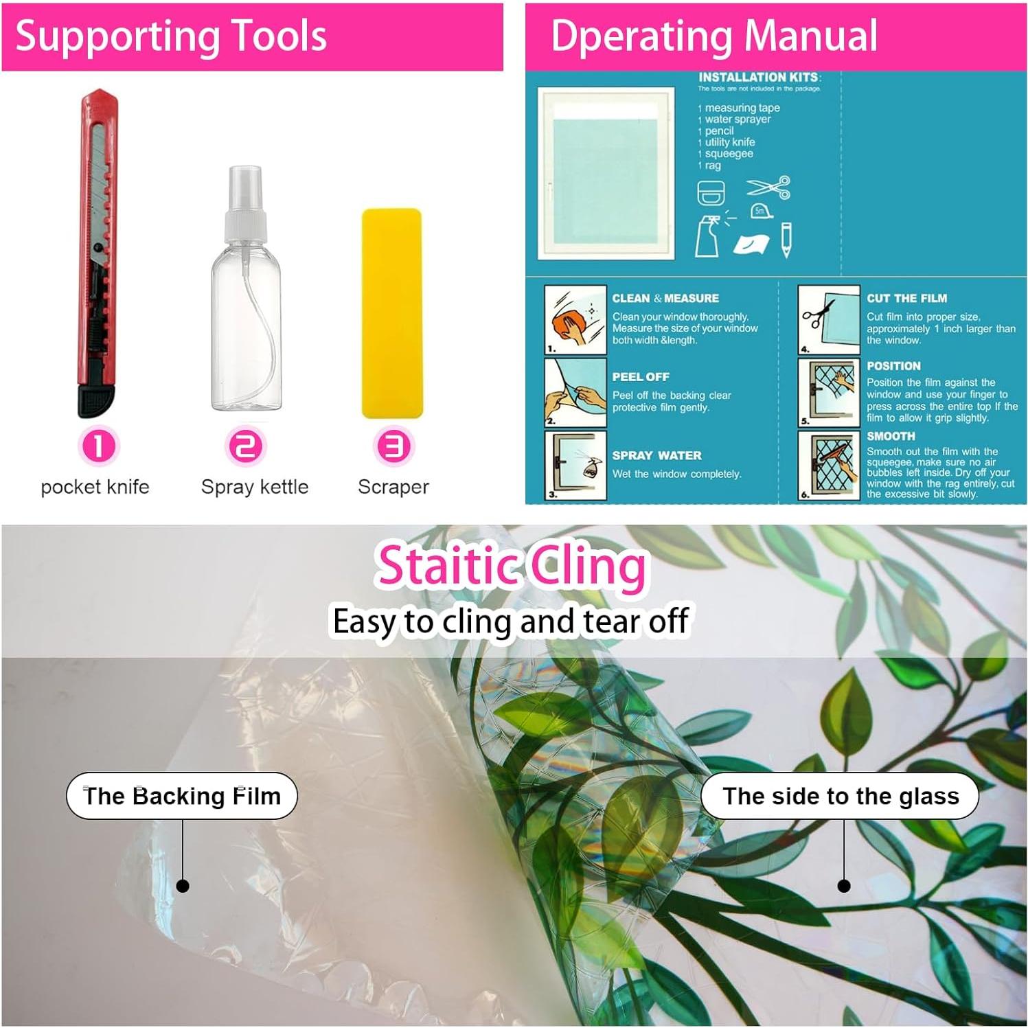 Película Decorativa para Ventanas INEFARO Hojas Arcoíris 44.5x200 cm