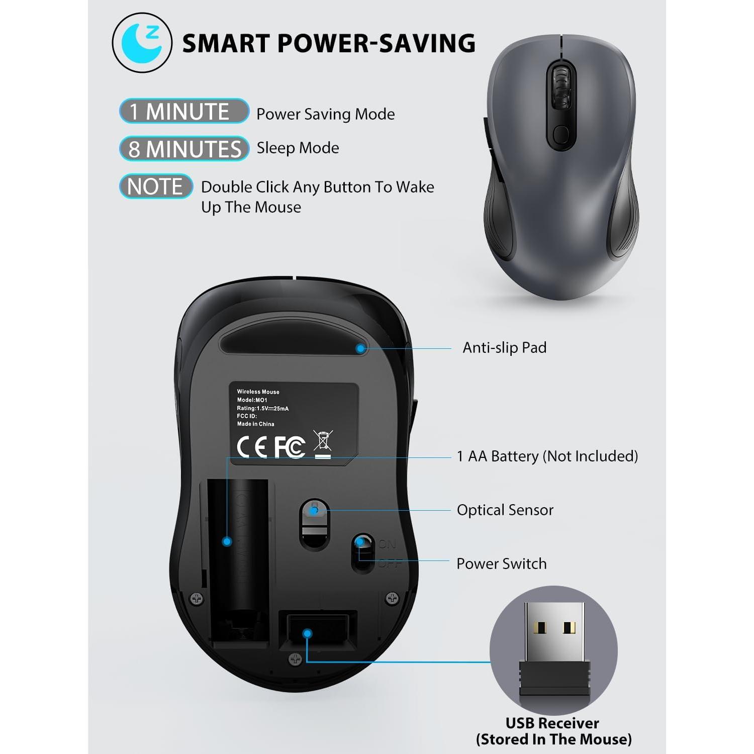 Mouse Inalambrico Ergonomico Trueque 2.4GHz 6 Botones Gris