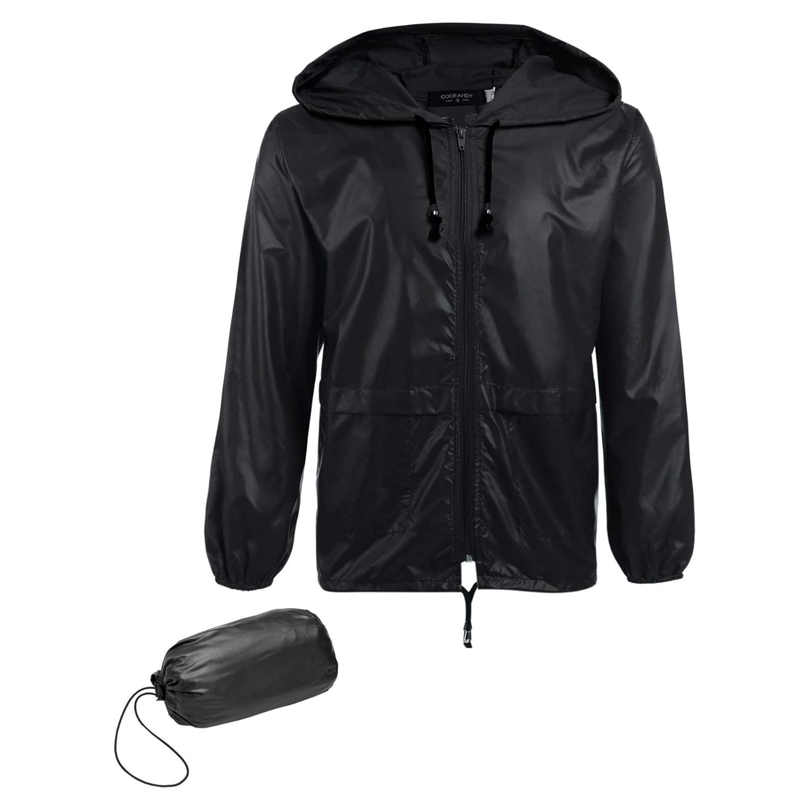 Chaqueta de Lluvia Plegable COOFANDY Hombre Impermeable Negra