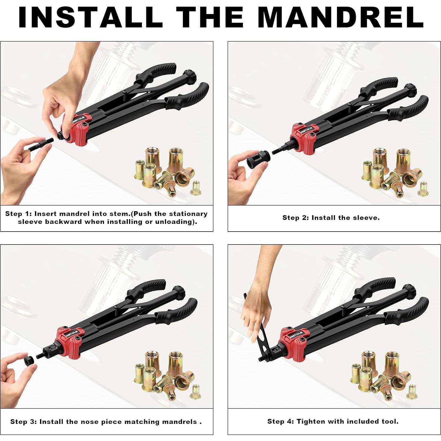 Herramienta de Tuerca Remachada WETOLS 17" con 11 Mandriles