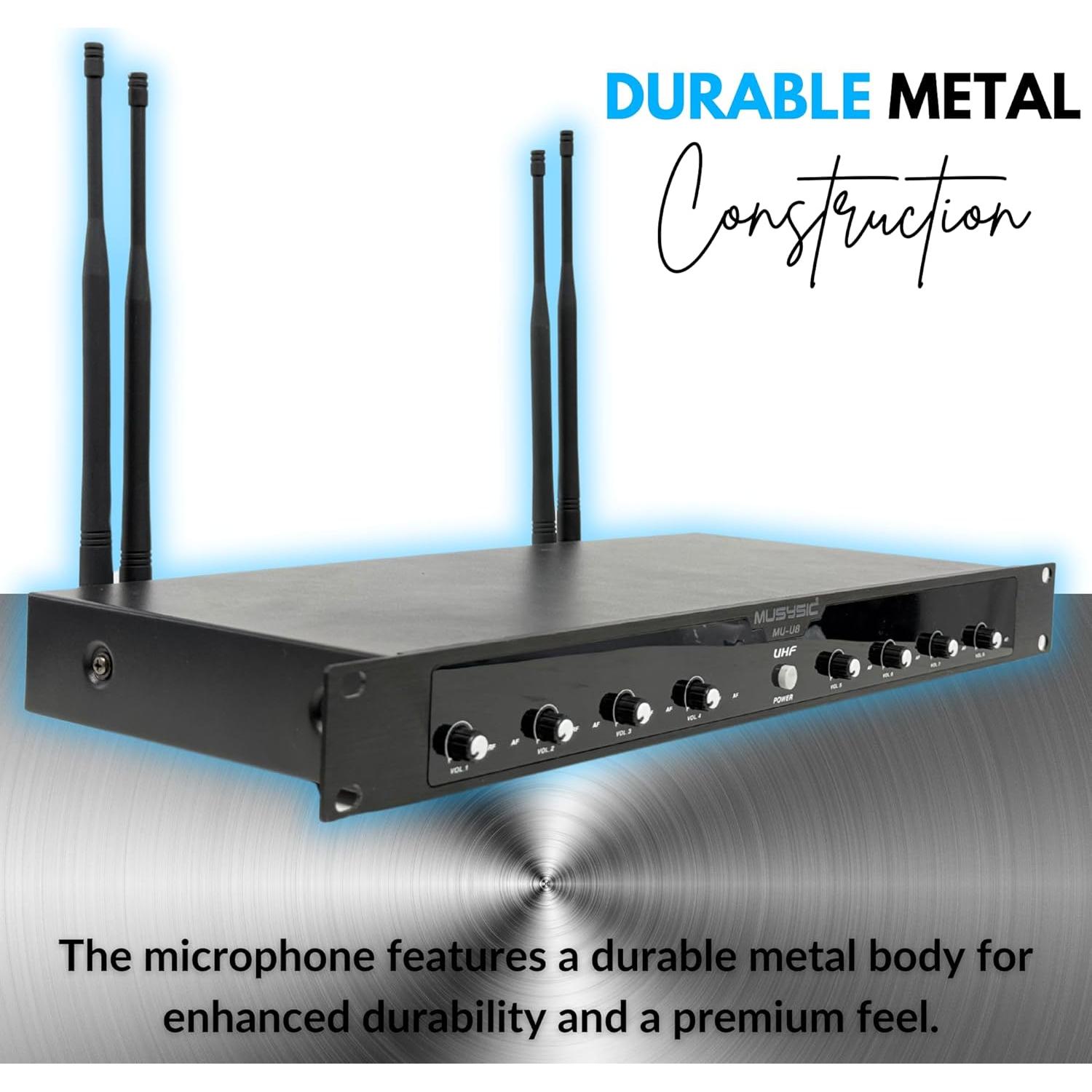 Micrófono Inalámbrico UHF MUSYSIC 8 Canales Karaoke 3.8 kg