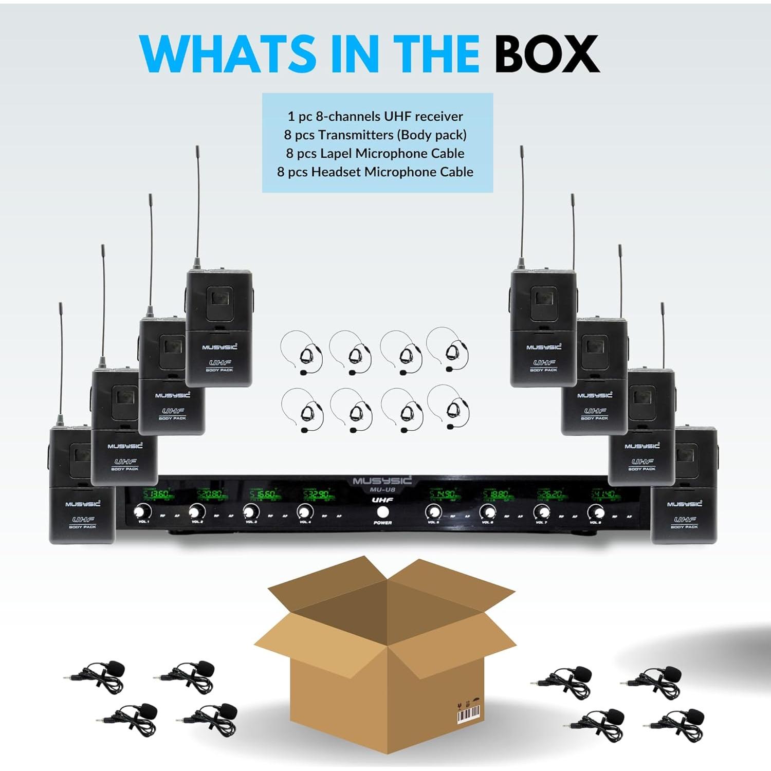Micrófono Inalámbrico UHF MUSYSIC 8 Canales Karaoke 3.8 kg