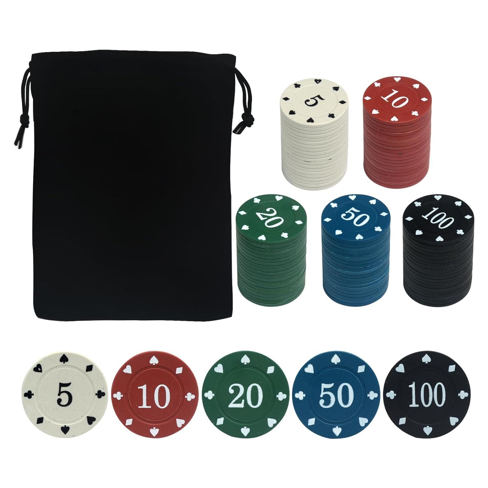 Juego de Fichas de Póker SODFAS 100PCS con Bolsa Profesional