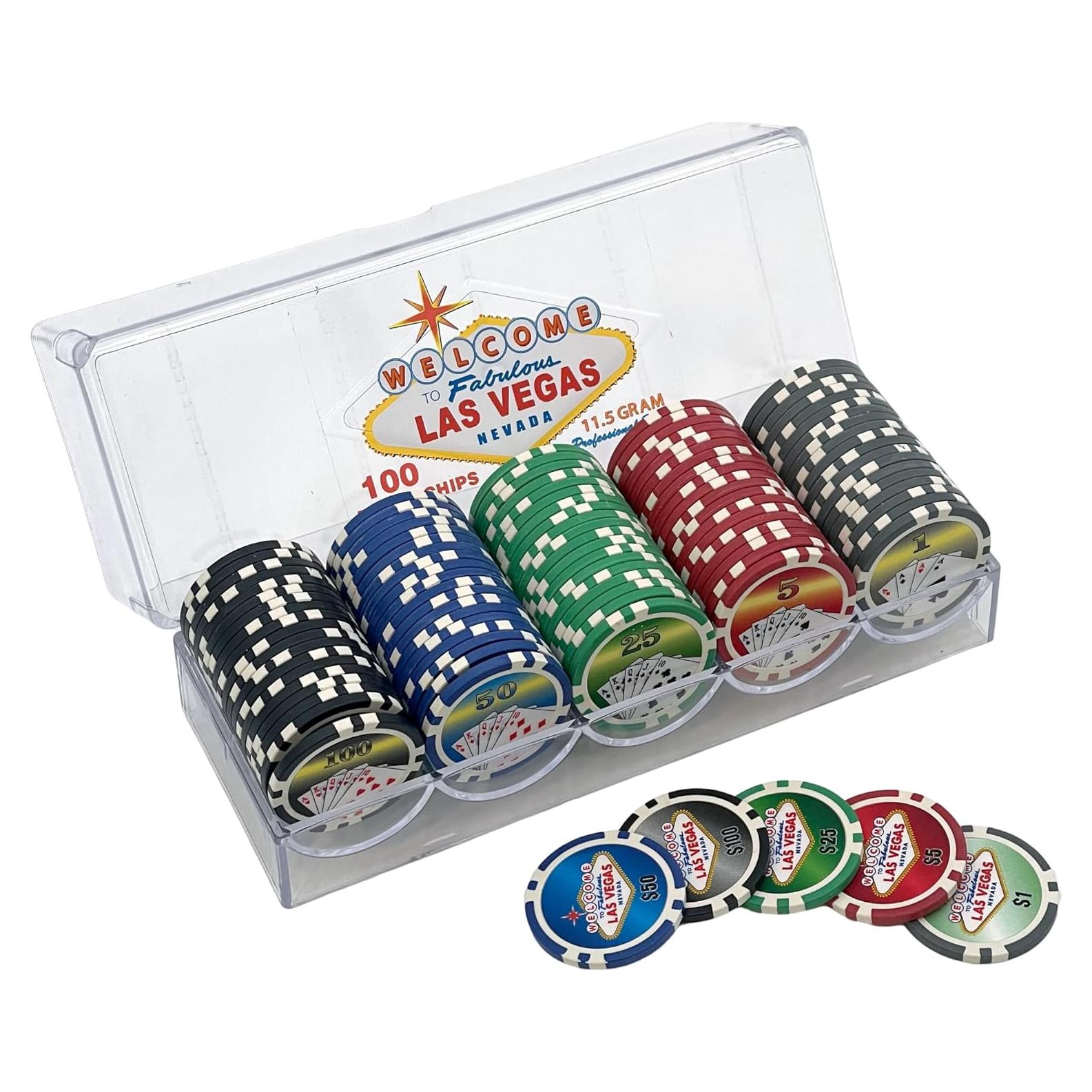 100 Fichas de Póker Las Vegas en Bandeja Plástica Transparente