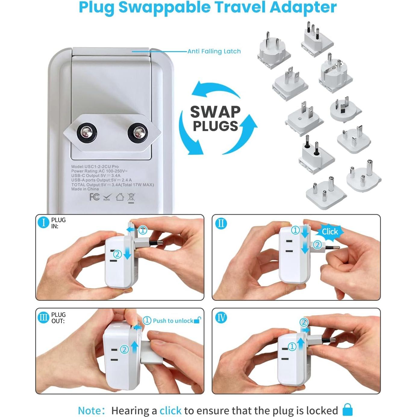 Adaptador de Viaje Universal VINTAR 7-en-1 con 4AC y 3 USB