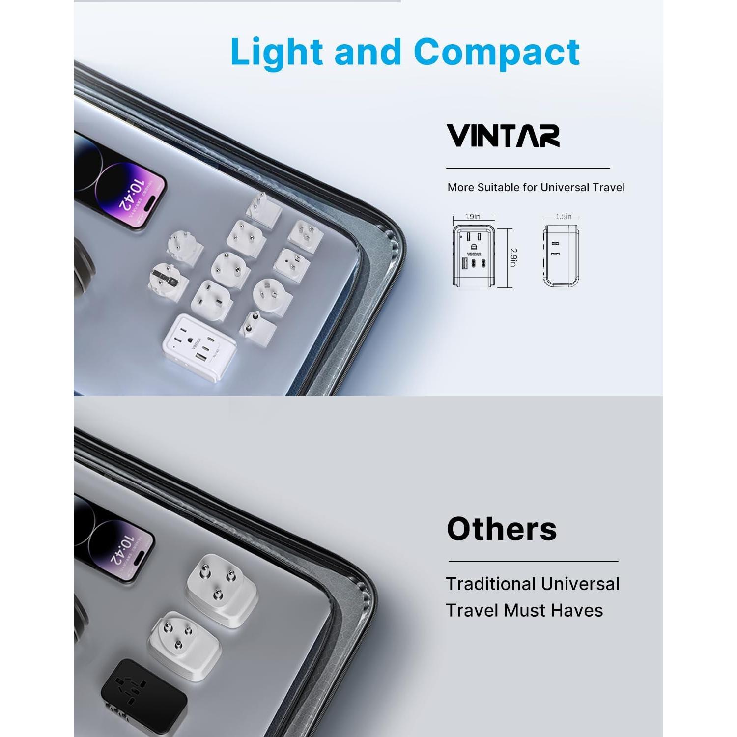 Adaptador de Viaje Universal VINTAR 7-en-1 con 4AC y 3 USB