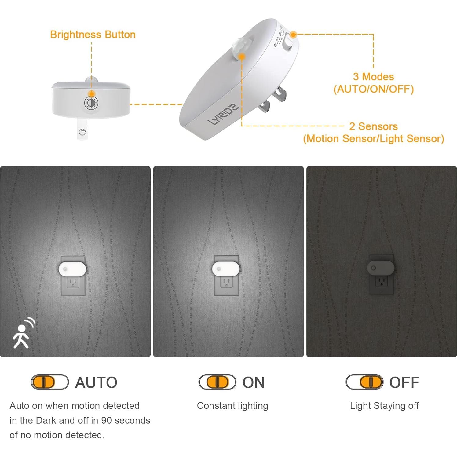 Luz Nocturna LED Lyridz con Sensor de Movimiento 1-120LM - Paquete de 6