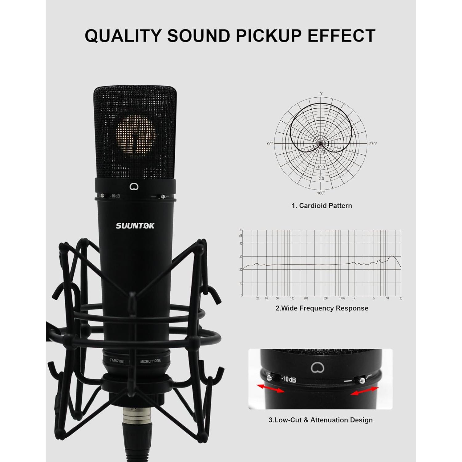 Micrófono XLR SUUNTOK TM87KB Condensador Cardioide 34mm