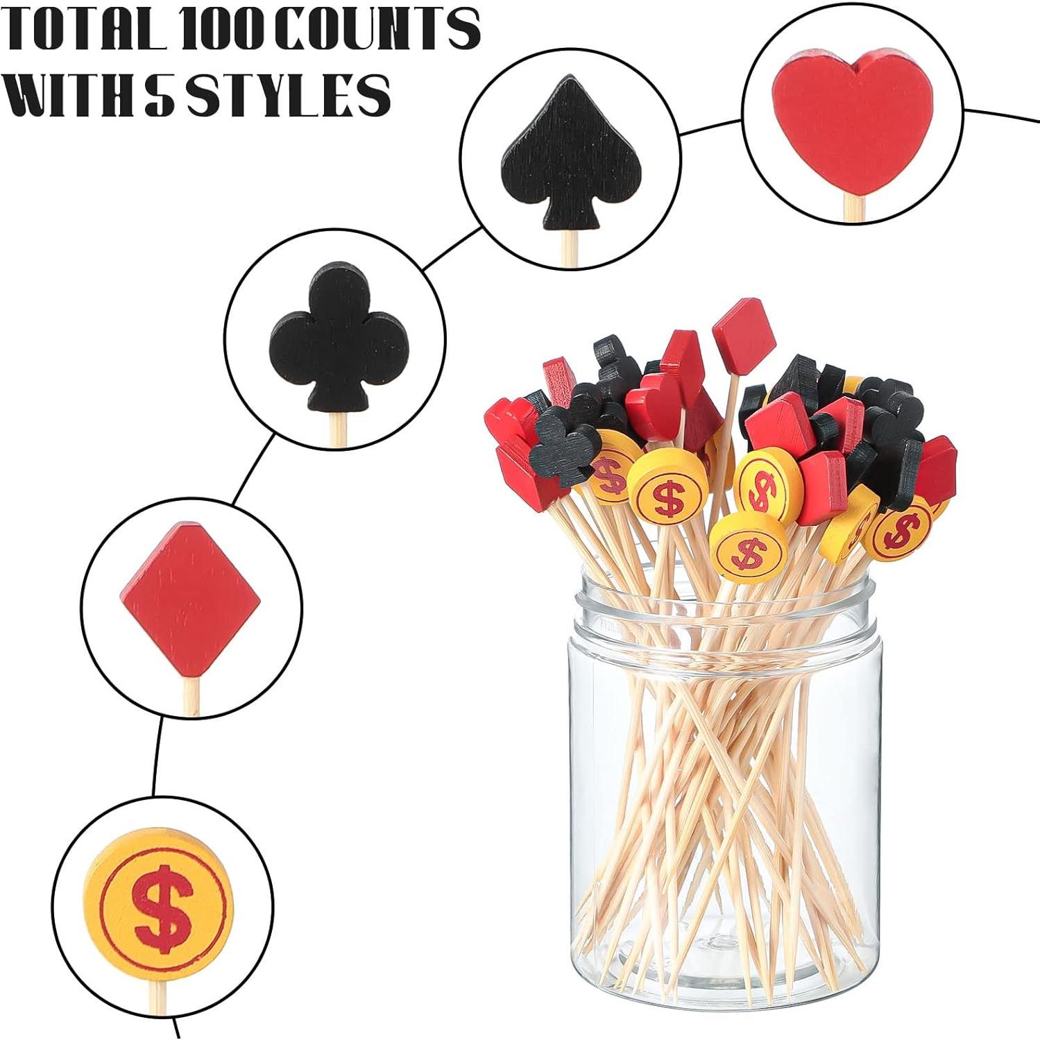 100 Palillos de Casino Decorativos para Fiesta de Poker