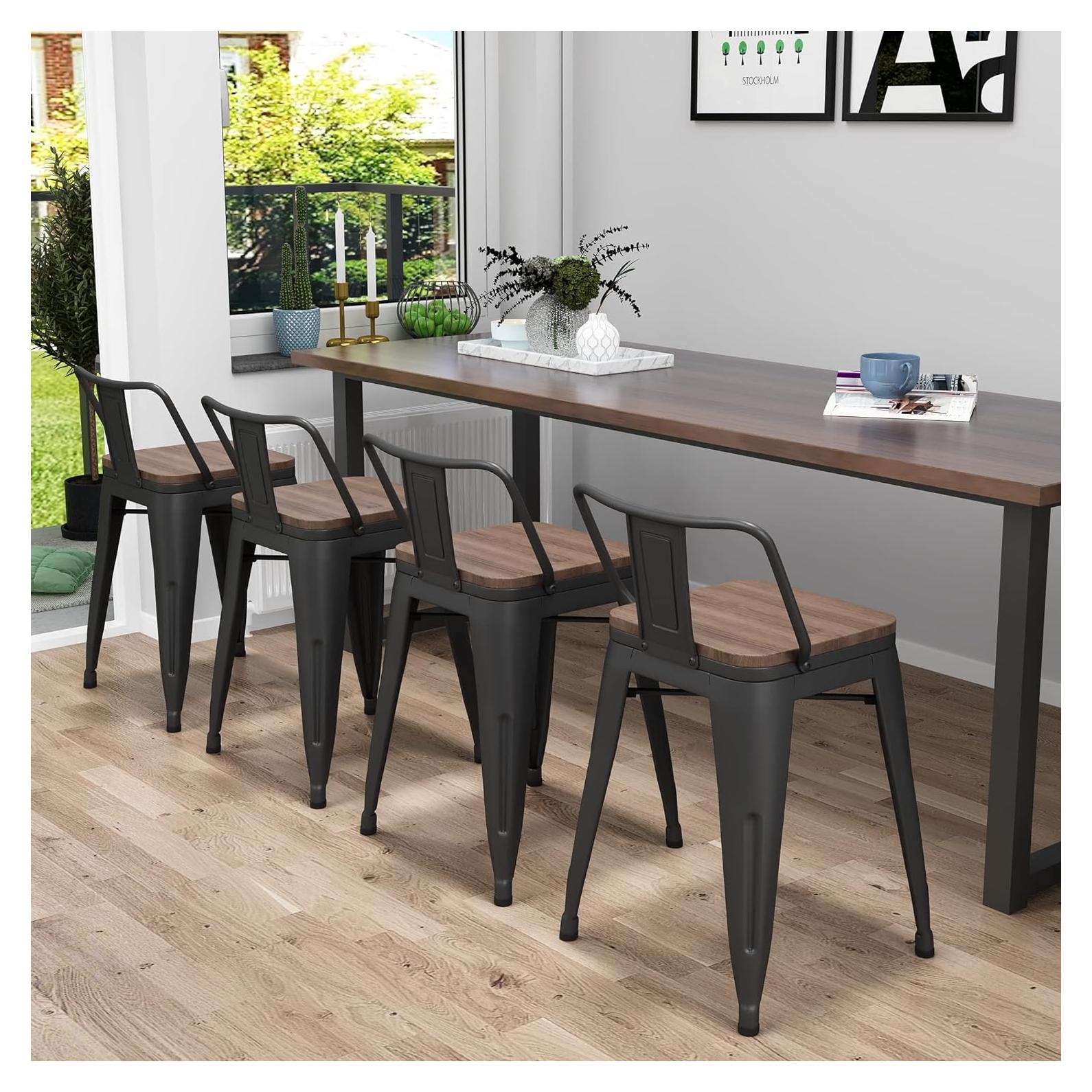 Taburetes de Bar Yongchuang 46 cm Juego de 4 Metal y Madera