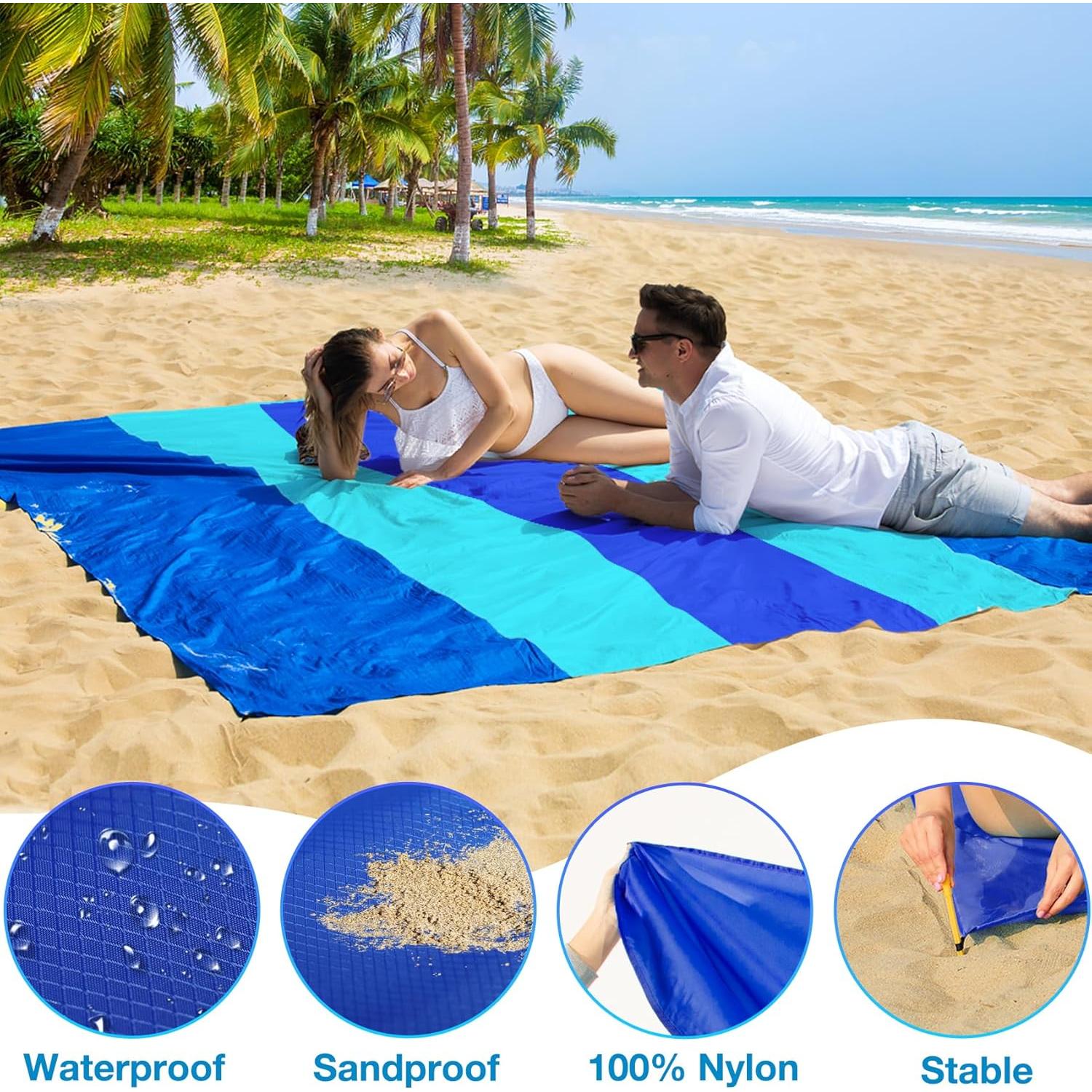 BYDOLL Manta de Playa Impermeable 2.13m x 2.13m para 1-5 Adultos