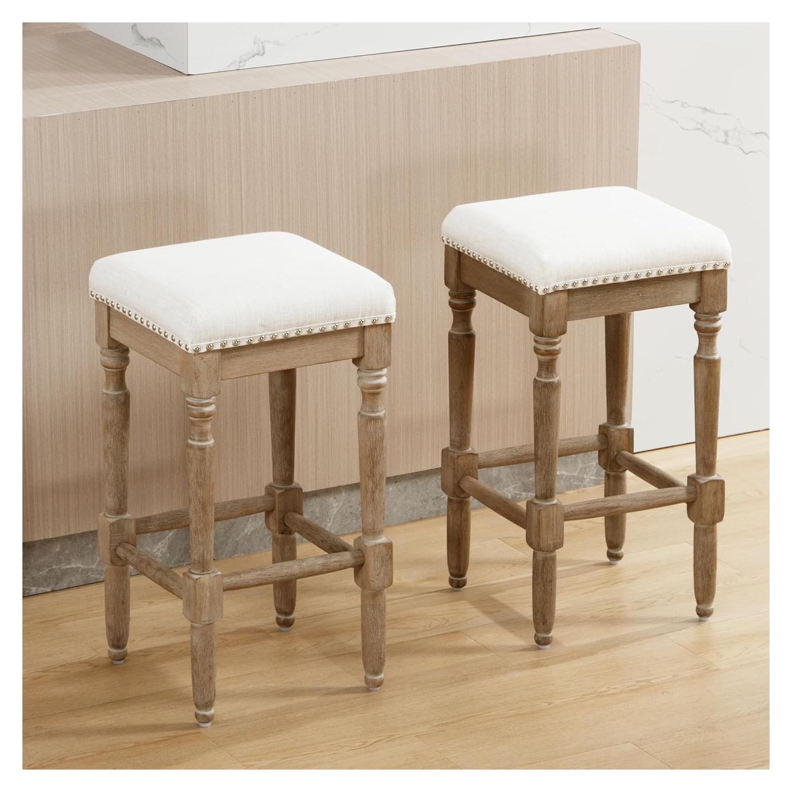 Taburetes de cocina LZAREAL rústicos sin respaldo juego de 2