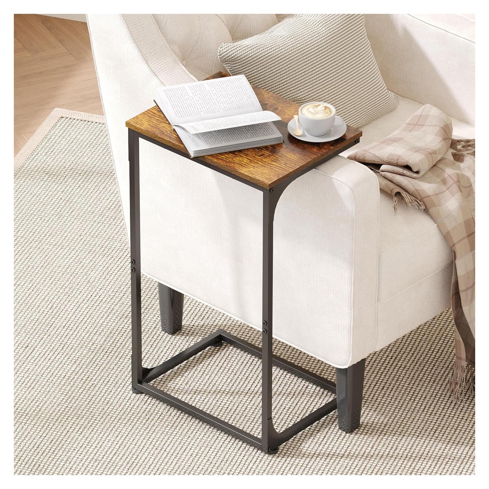 Mesa lateral estrecha Sonyabecca negra 40x30 cm estilo rústico