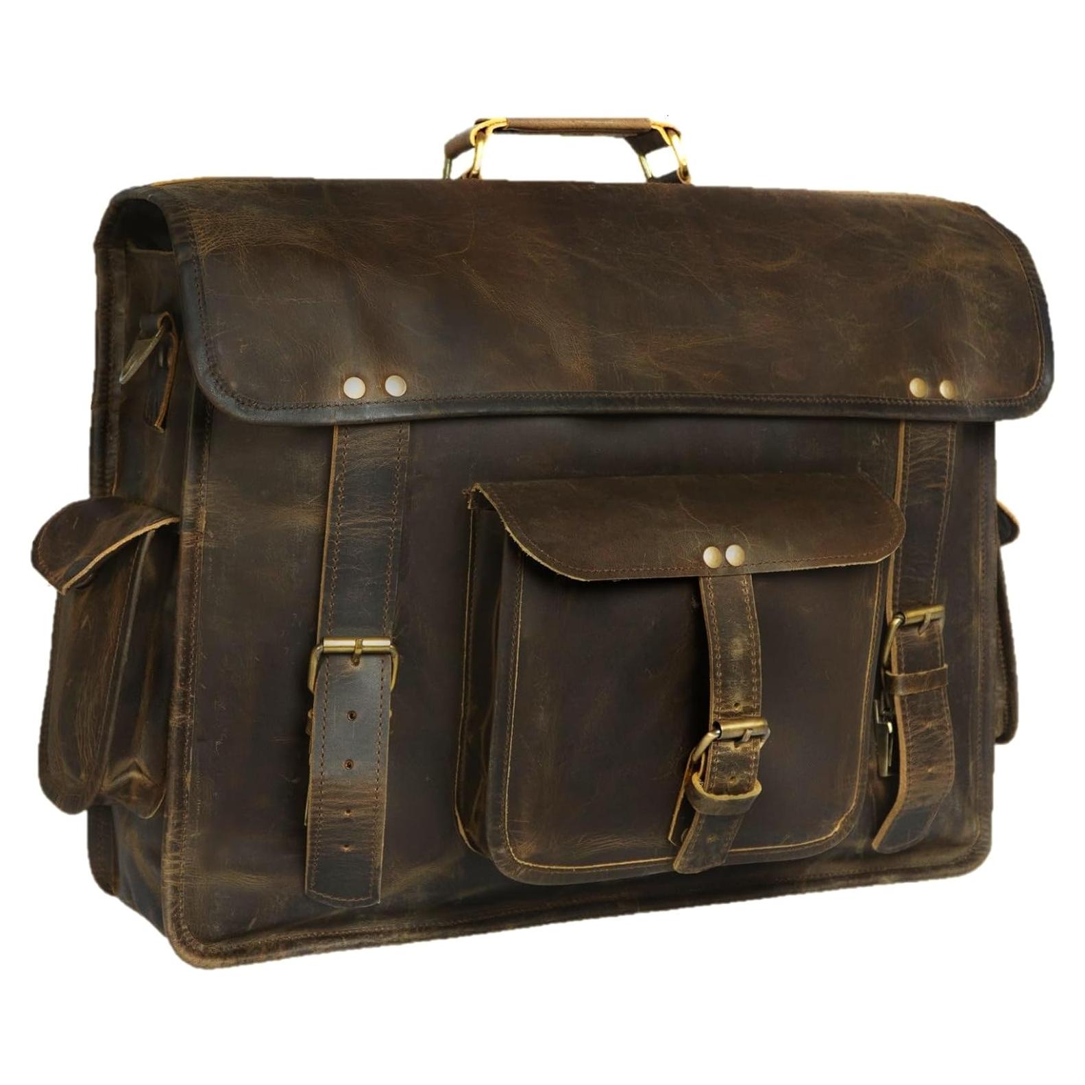 Bolsa de mensajero de cuero 18" para laptop vintage - Unisex