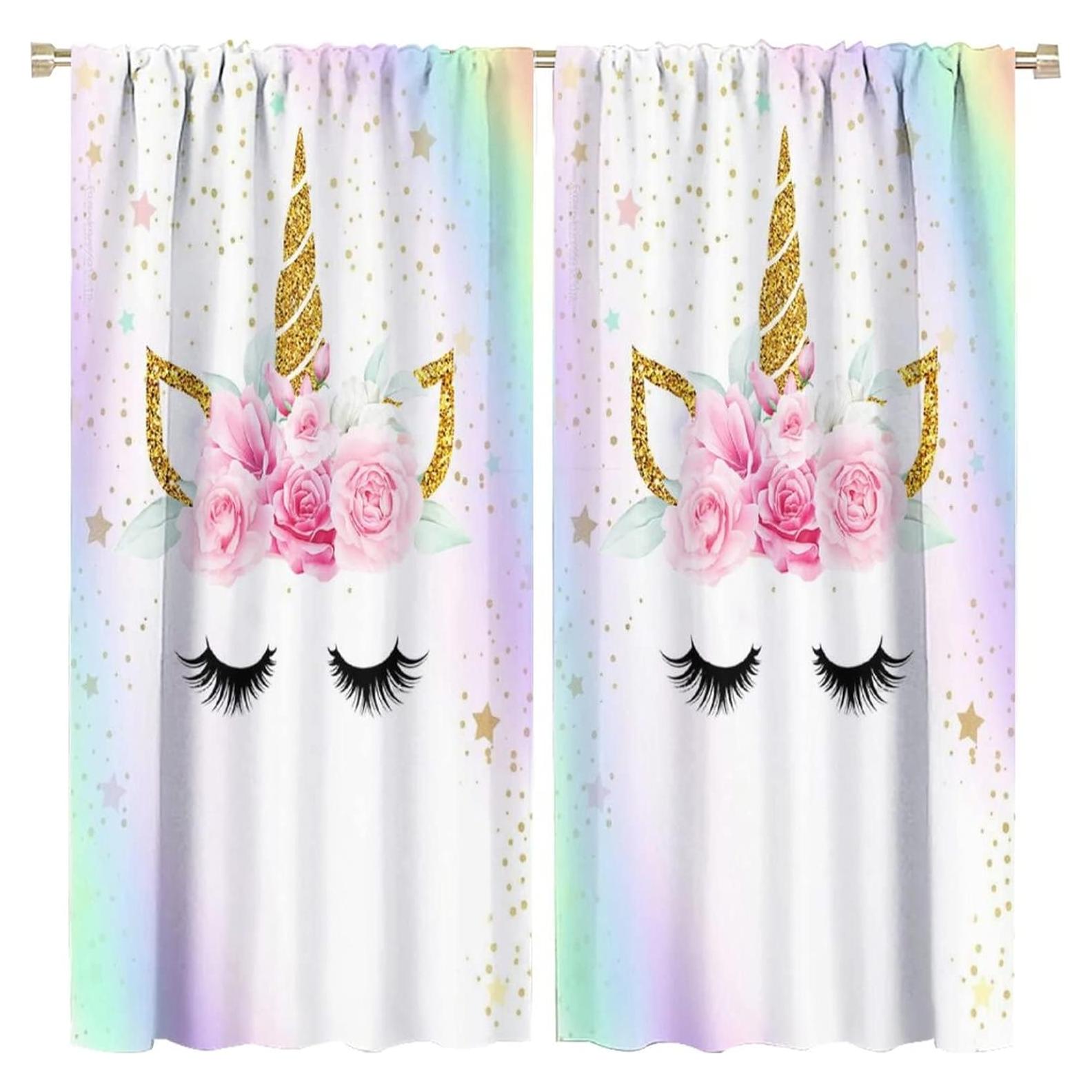 Cortinas de Unicornio SXXLDNG 2 Paneles 21x45 cm Blackout