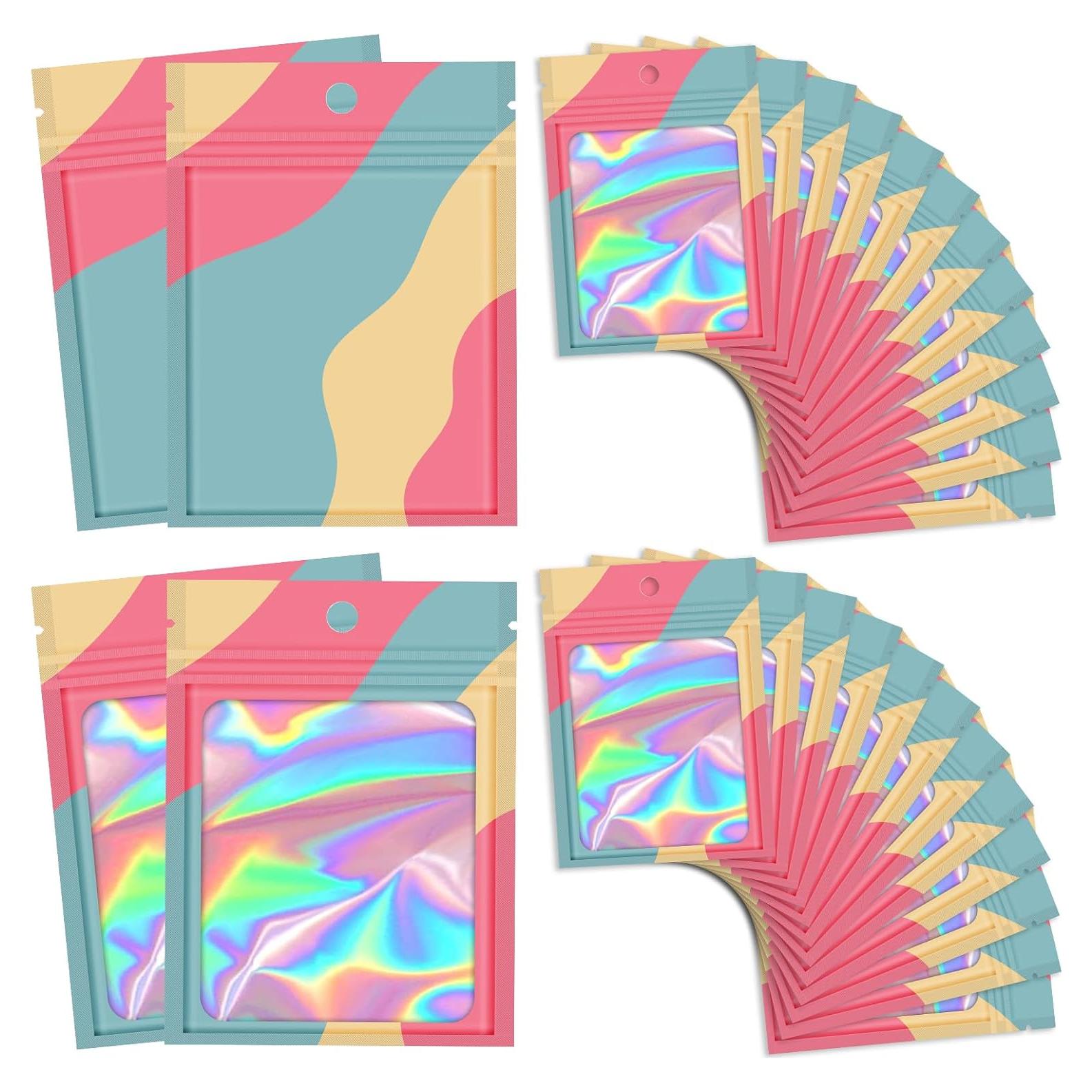 100 Bolsas Reutilizables Mylar Holográficas 8.89x11.94 cm