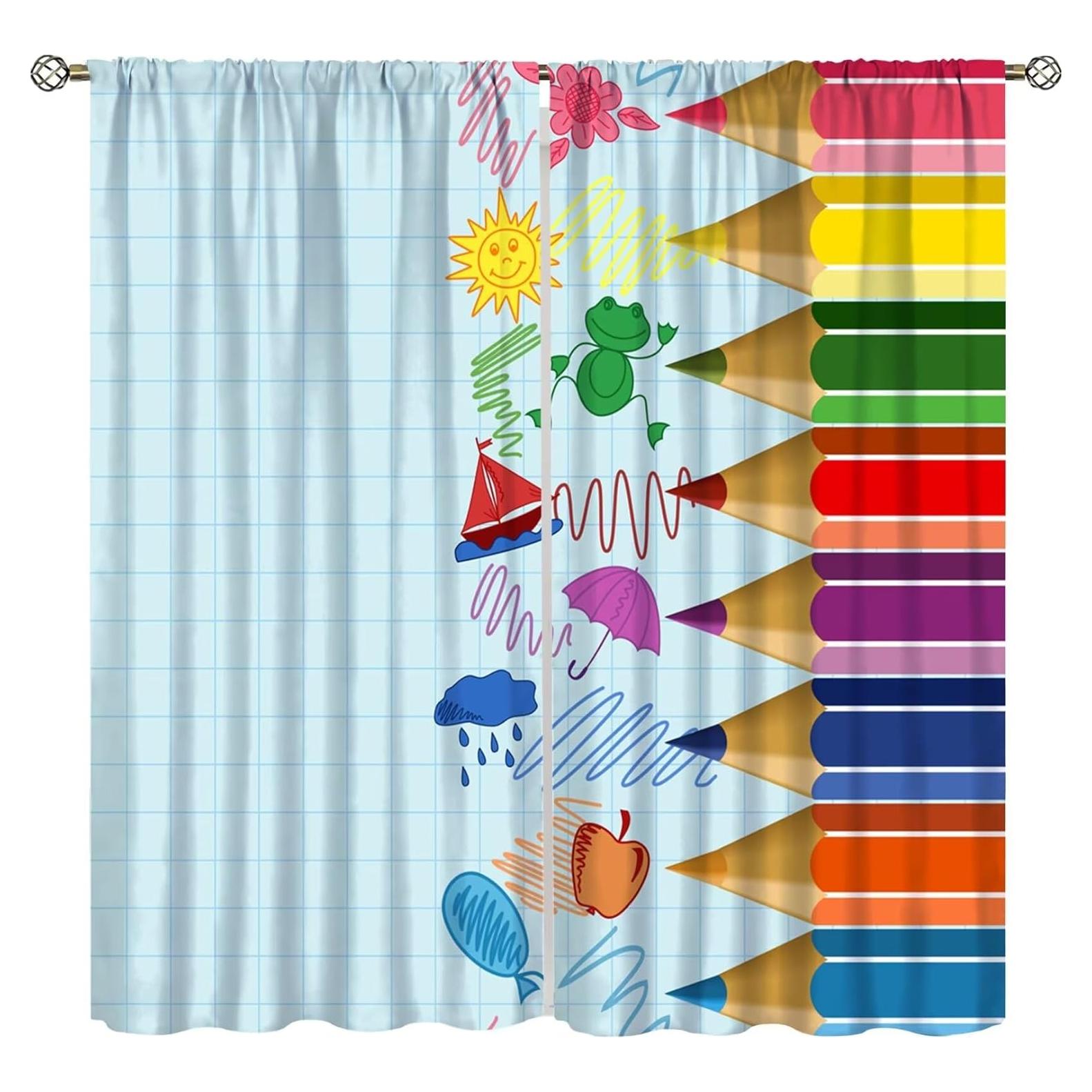 Cortinas Opacas Focusbrite 2 Paneles 107x114cm Diseño Crayón