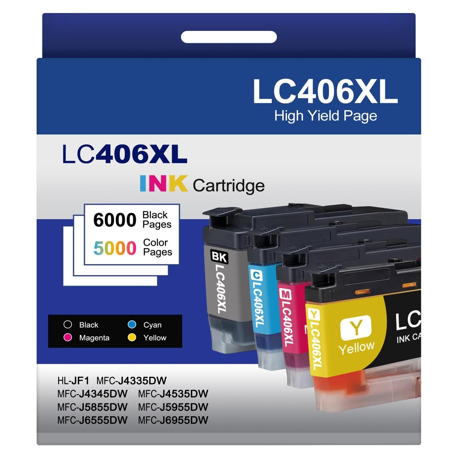 Paquete de 5 Cartuchos de Tinta LC406XL Compatibles Brother