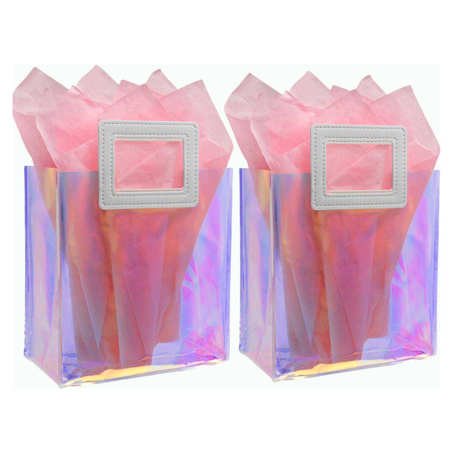 Bolsas de Regalo Transparentes Holográficas Caleihd 2-Pack 20x18x10cm