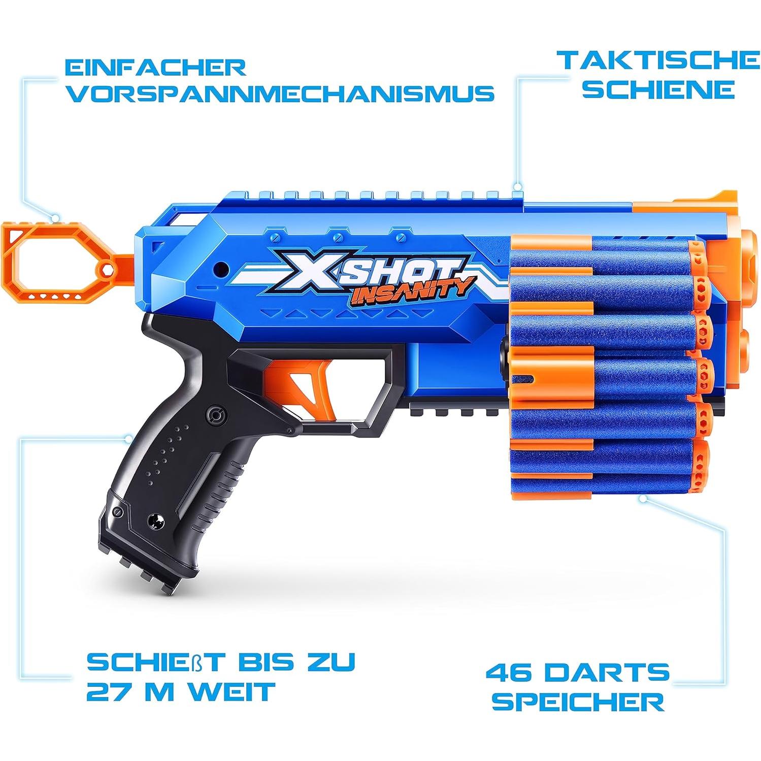 X-Shot Insanity Manic Blaster Doble con 48 Dardos y Almacenaje