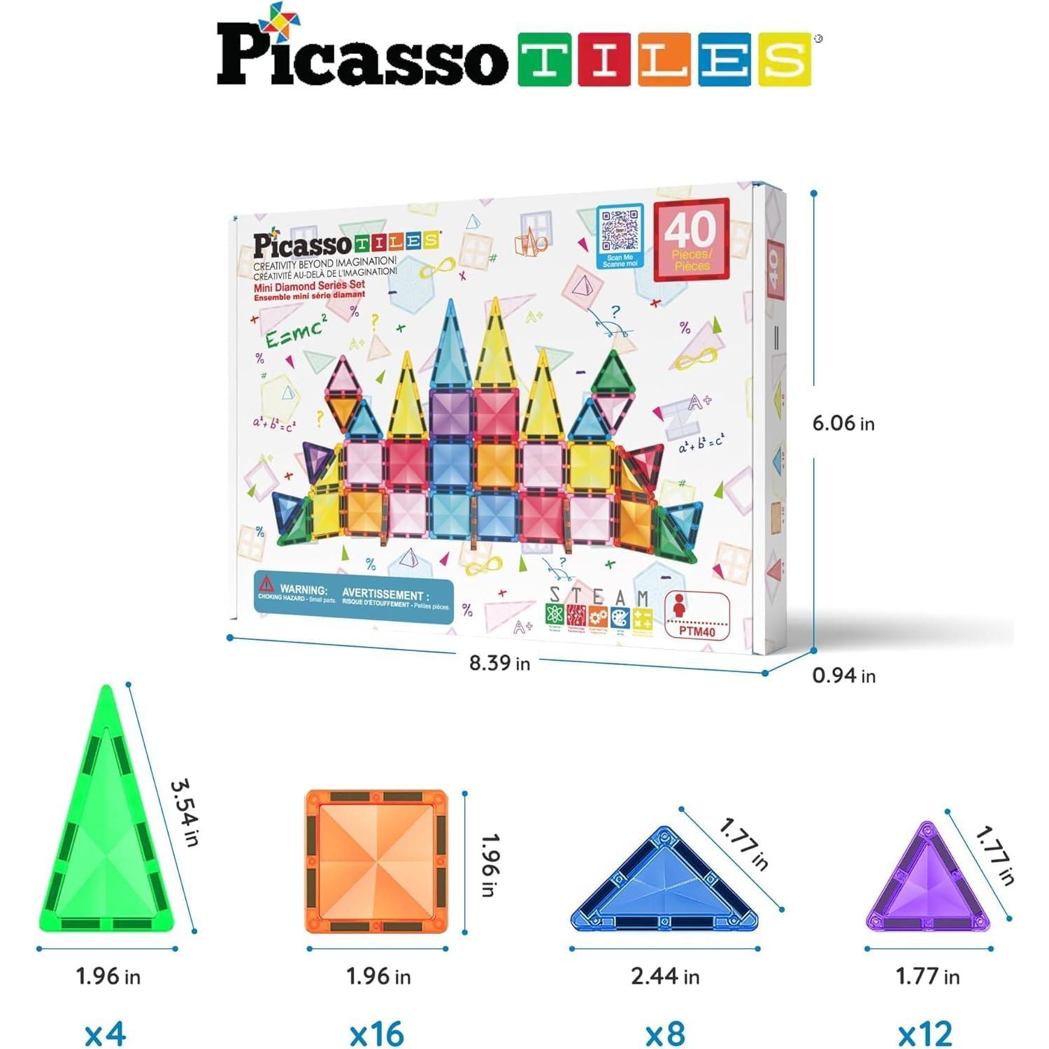 PicassoTiles Bloques Magnéticos Mini 40 Piezas Viaje