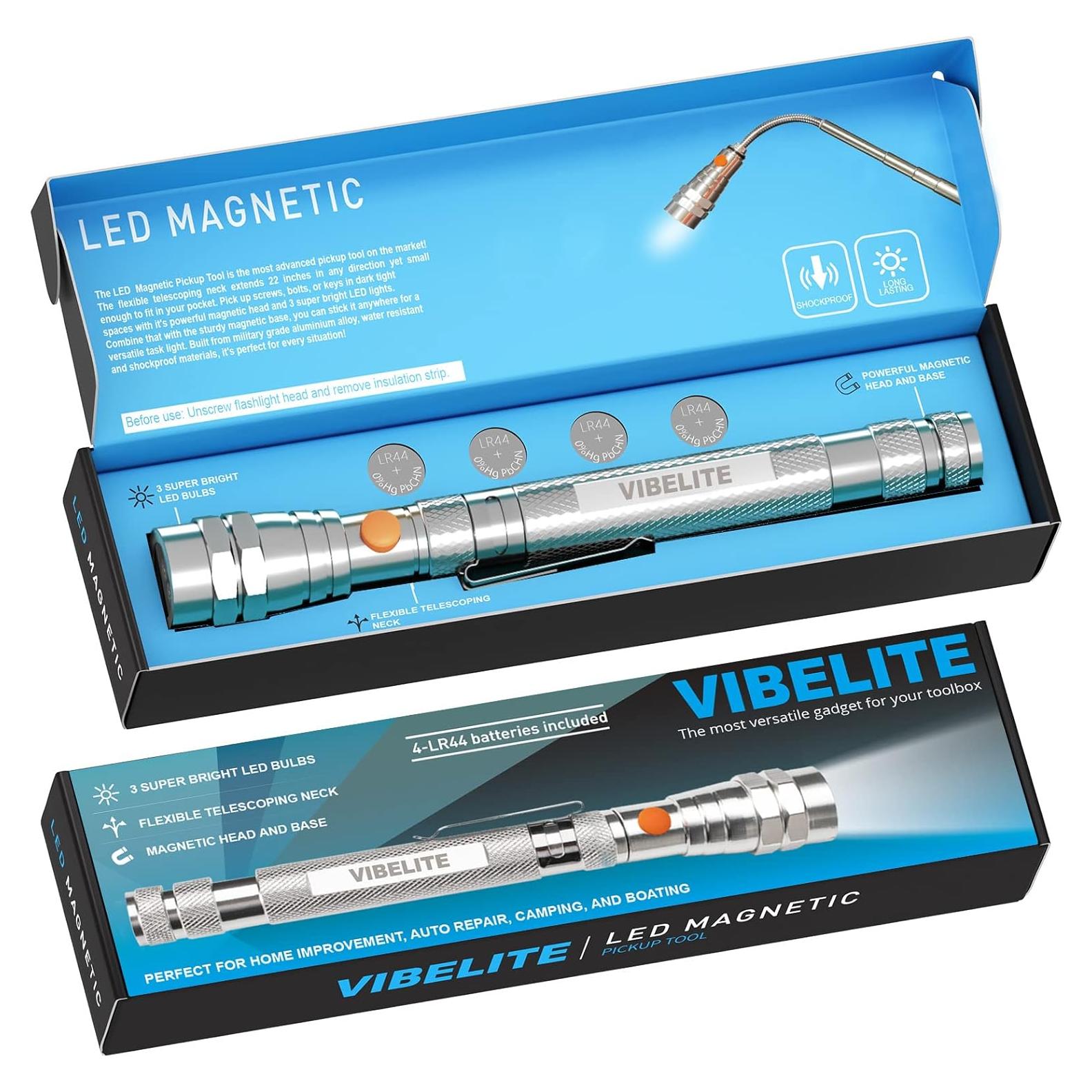 Linterna Magnética Telescópica VIBELITE 200 Lúmenes Plata