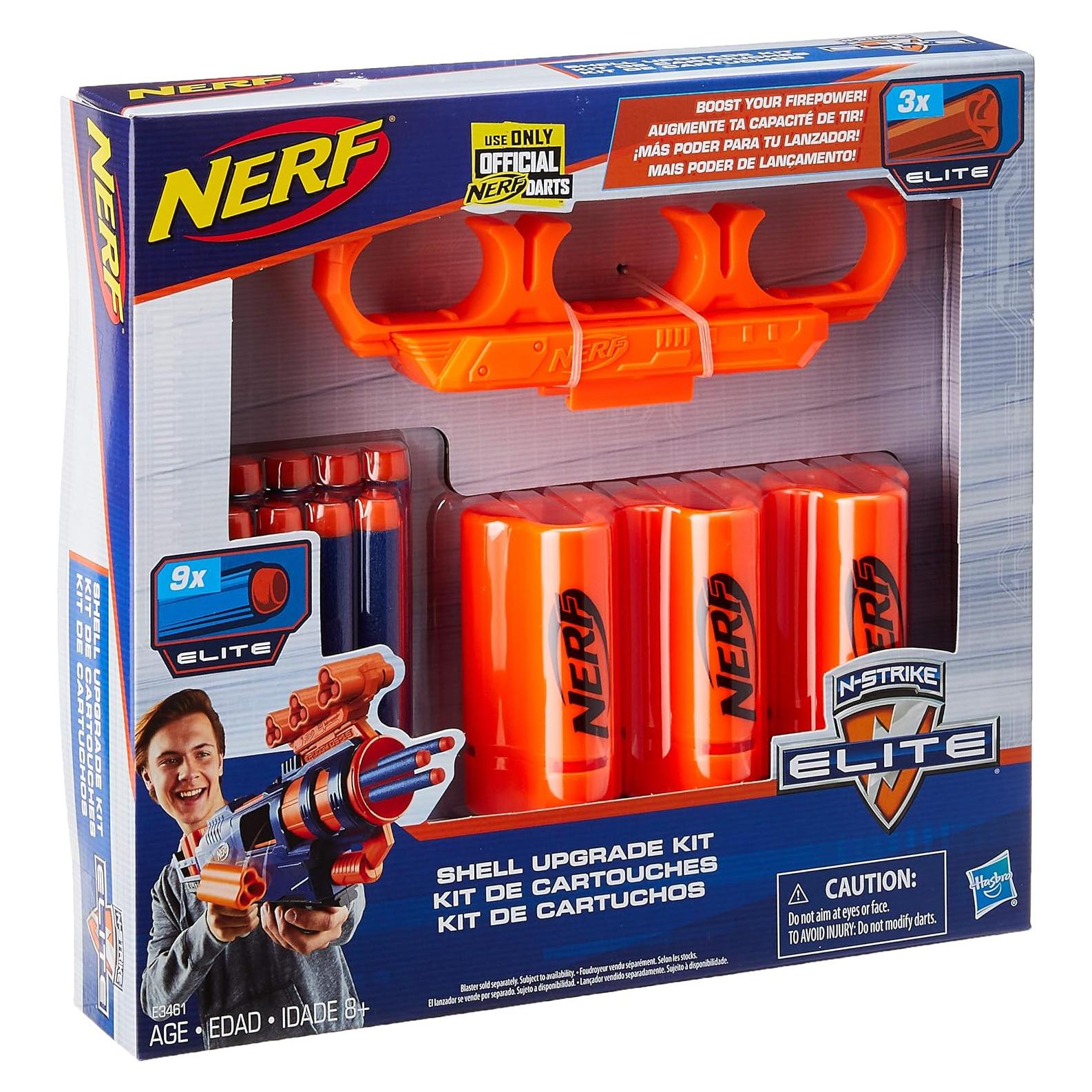 Kit Mejora Nerf: 3 Conchas, 9 Dardos Elite, Soporte