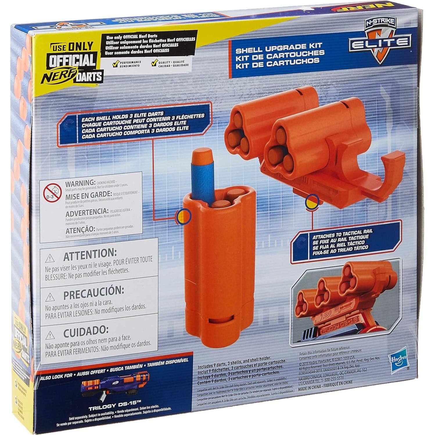 Kit Mejora Nerf: 3 Conchas, 9 Dardos Elite, Soporte