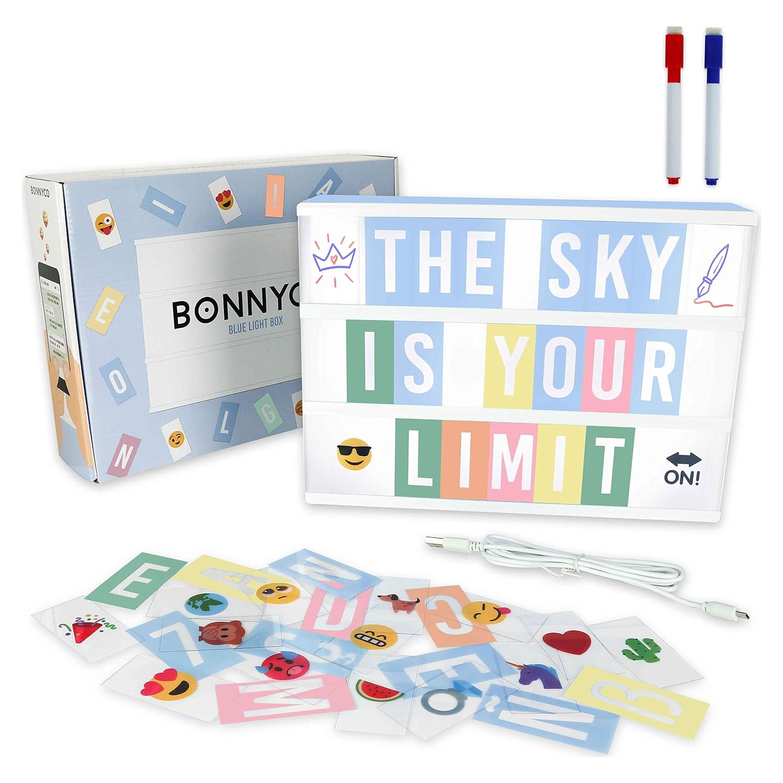 Caja de Luz LED Azul BONNYCO con 400 Letras y Emojis