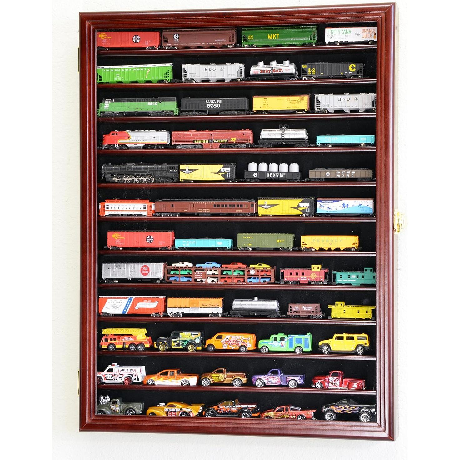 Gabinete Vitrina para Trenes Escala N 12 Estantes Madera Cereza