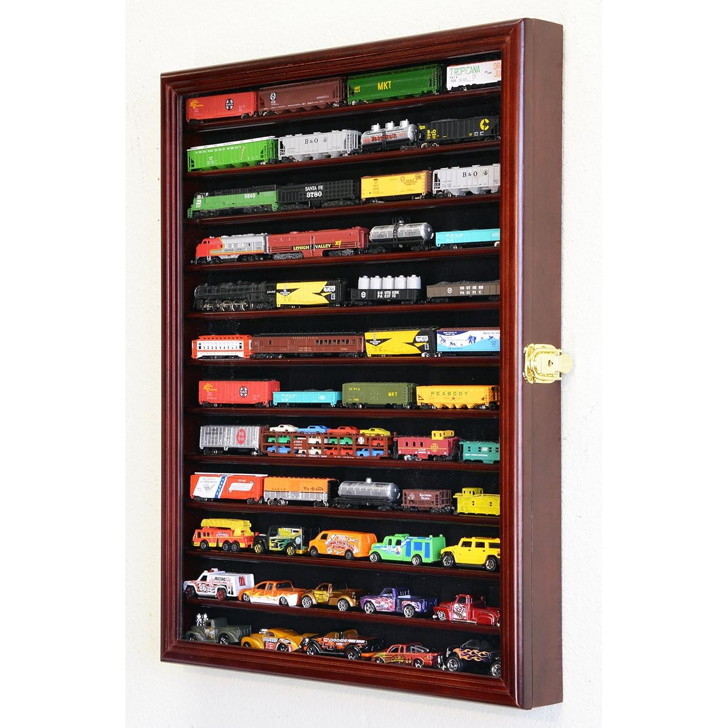 Gabinete Vitrina para Trenes Escala N 12 Estantes Madera Cereza