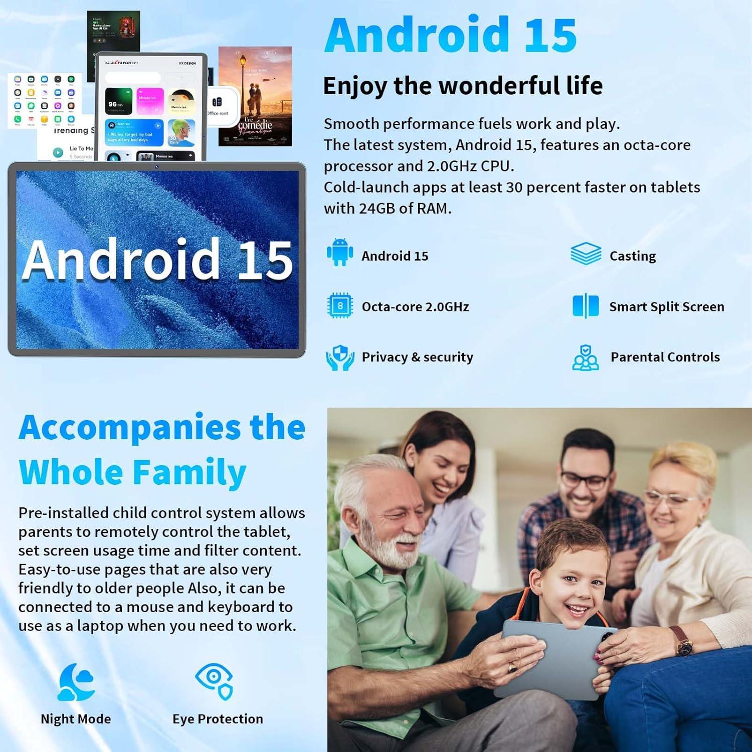 Tablet Android 15 QDDQ 11" 24GB RAM 128GB 1TB Expandible