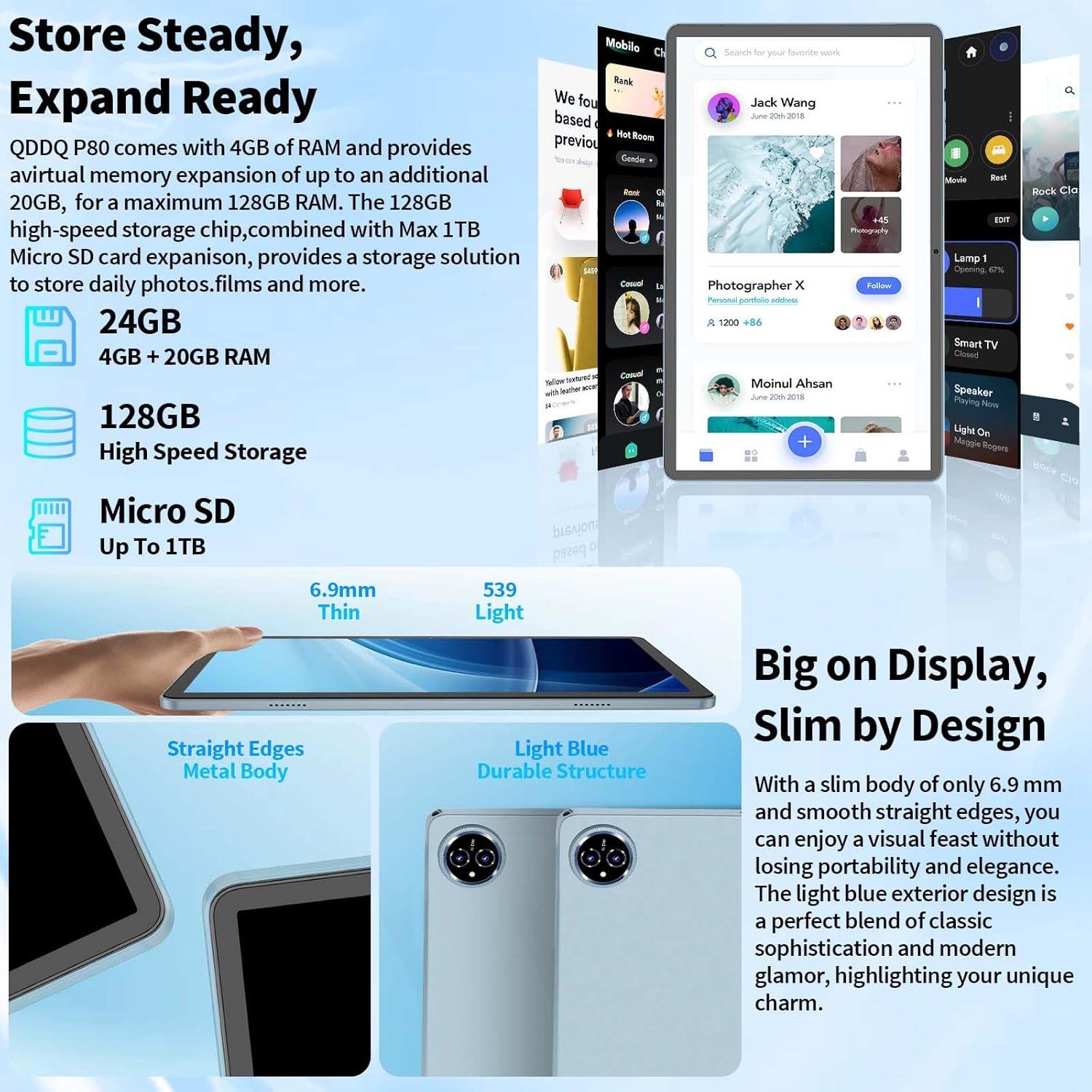 Tablet Android 15 QDDQ 11" 24GB RAM 128GB 1TB Expandible