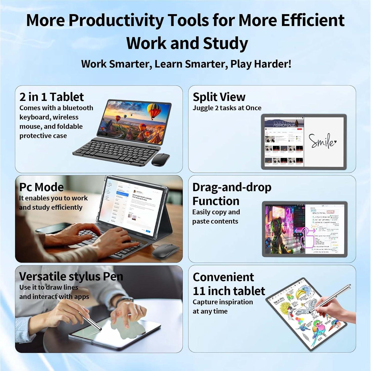 Tablet Android 15 QDDQ 11" 24GB RAM 128GB 1TB Expandible