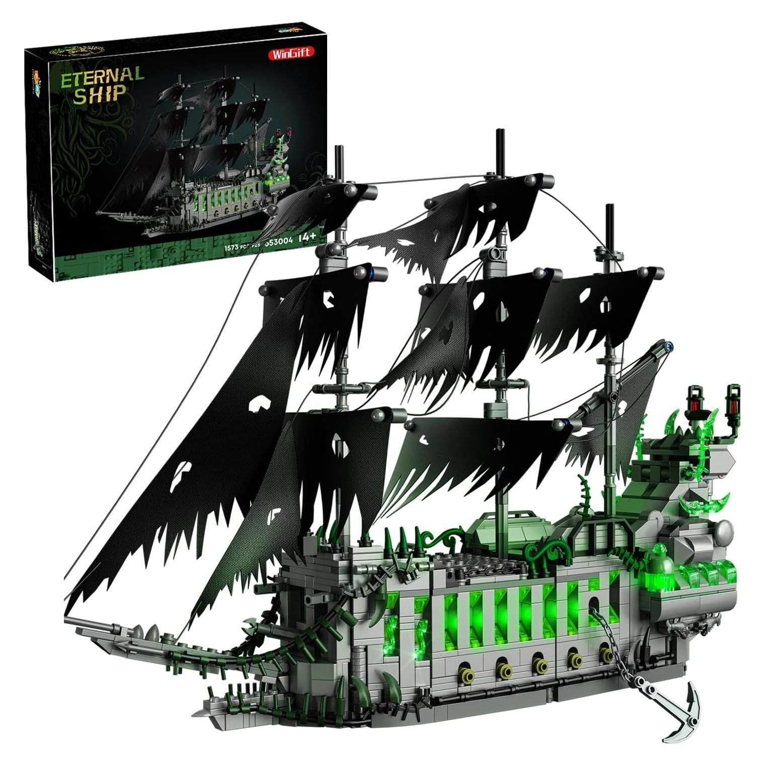 Juego de Construcción Barco Pirata WinGift 1573 Piezas LED