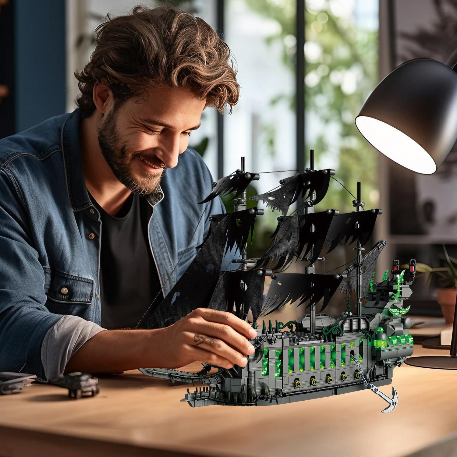 Juego de Construcción Barco Pirata WinGift 1573 Piezas LED