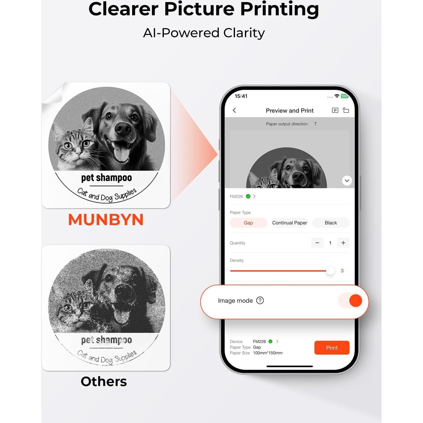 MUNBYN FM226 Impresora Térmica Portátil Bluetooth 203 DPI