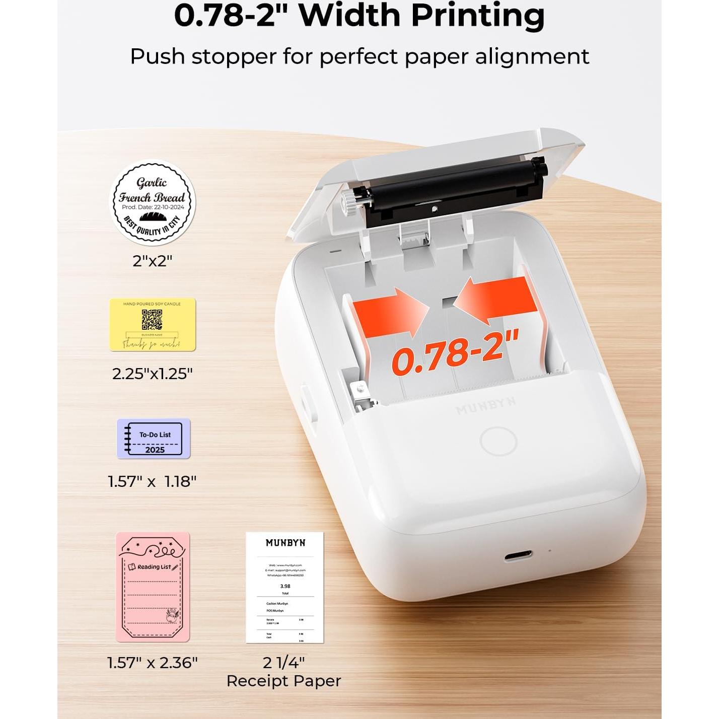 MUNBYN FM226 Impresora Térmica Portátil Bluetooth 203 DPI