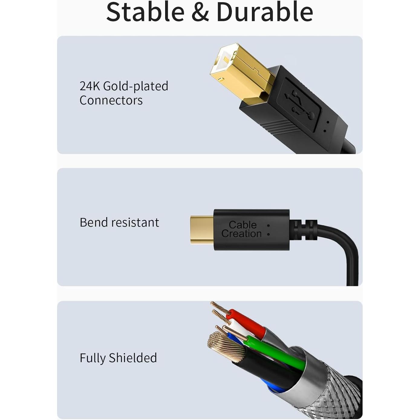 Cable USB C a B 1M CableCreation para Impresora y MIDI