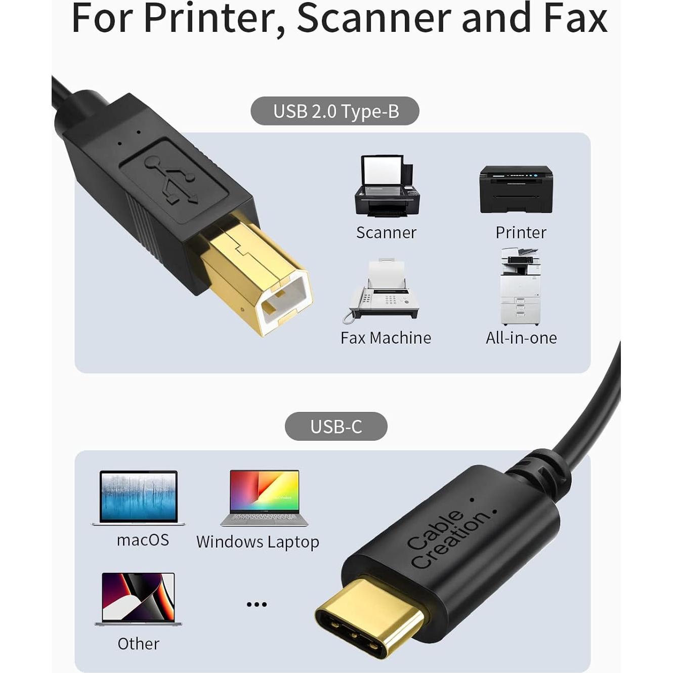 Cable USB C a B 1M CableCreation para Impresora y MIDI