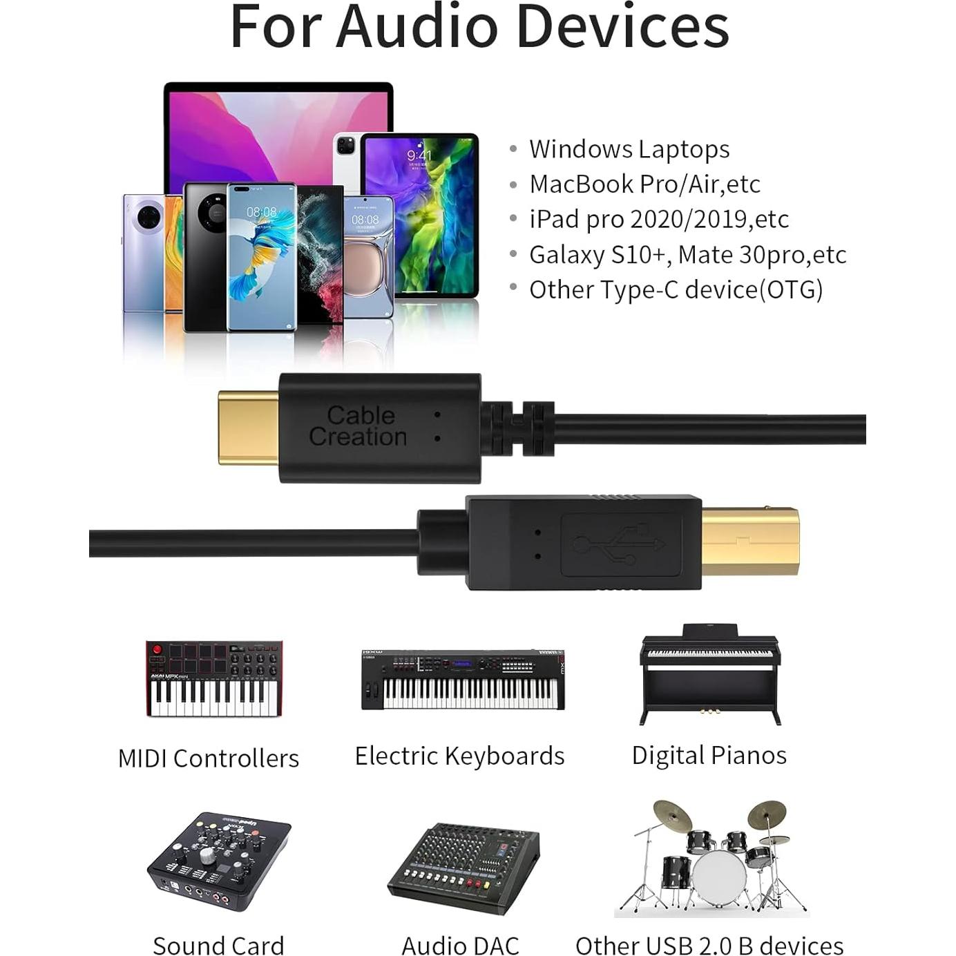 Cable USB C a B 1M CableCreation para Impresora y MIDI