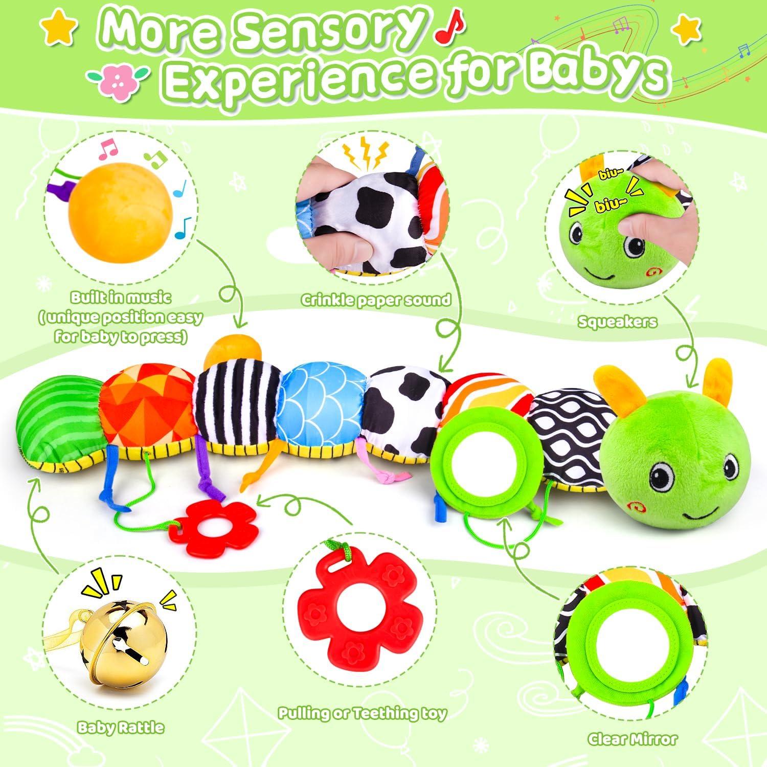 Juguete de Peluche Musical Oruga Verde para Bebés 0-12 Meses