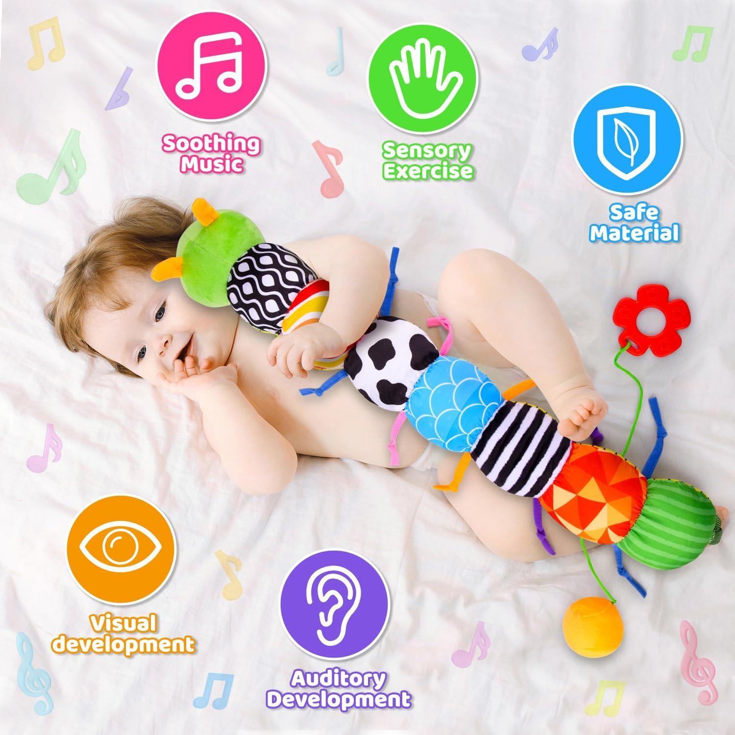 Juguete de Peluche Musical Oruga Verde para Bebés 0-12 Meses