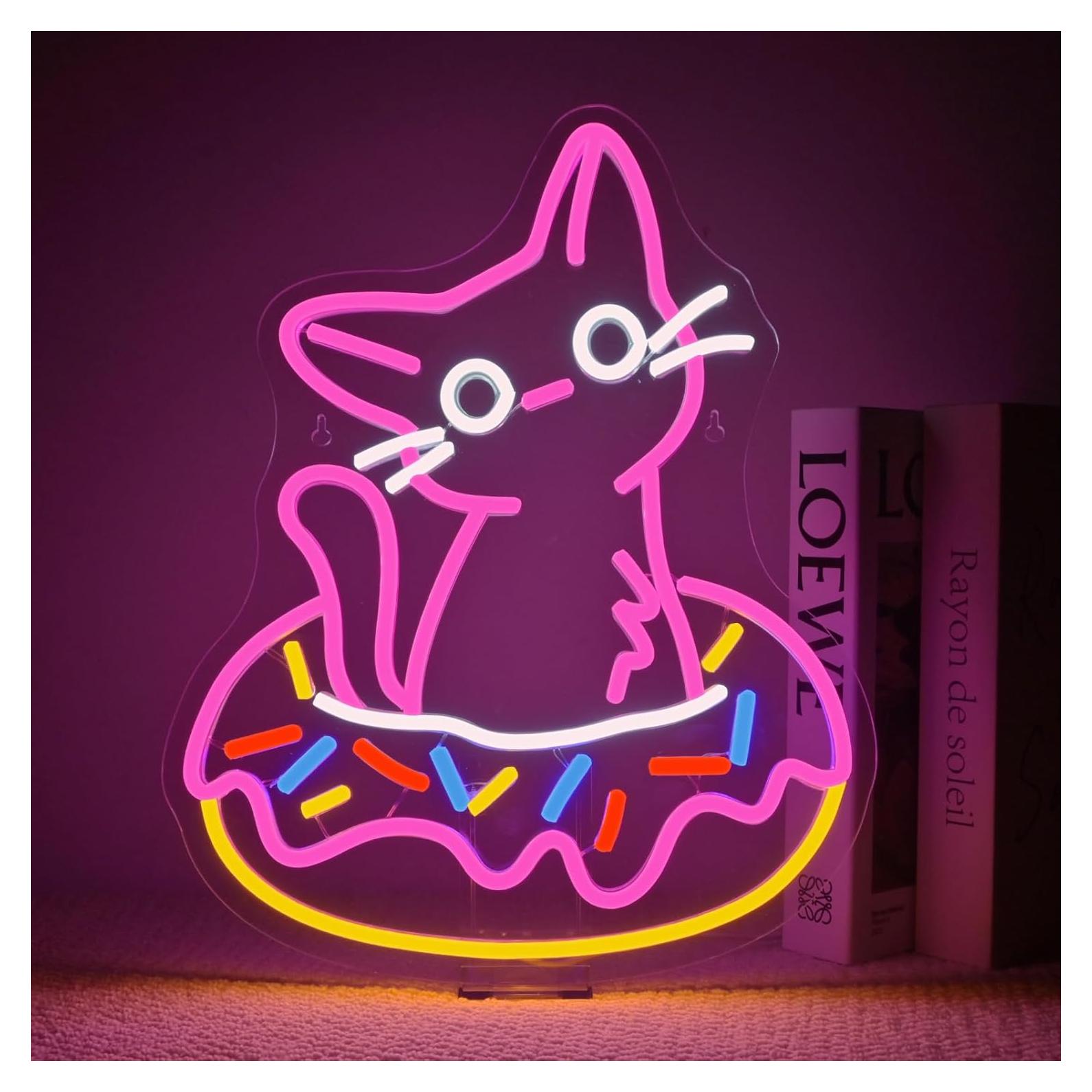Letrero de Neón LED Ineonlife Gato Donut 32x40cm Regulable