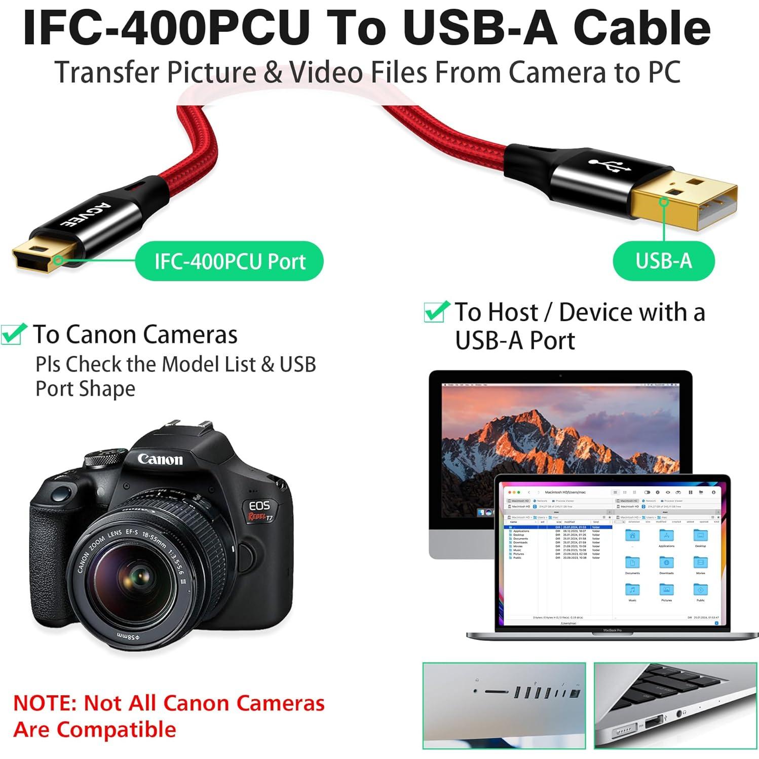 Cable Mini USB AGVEE IFC-400PCU 1m Rojo para Canon DSLR