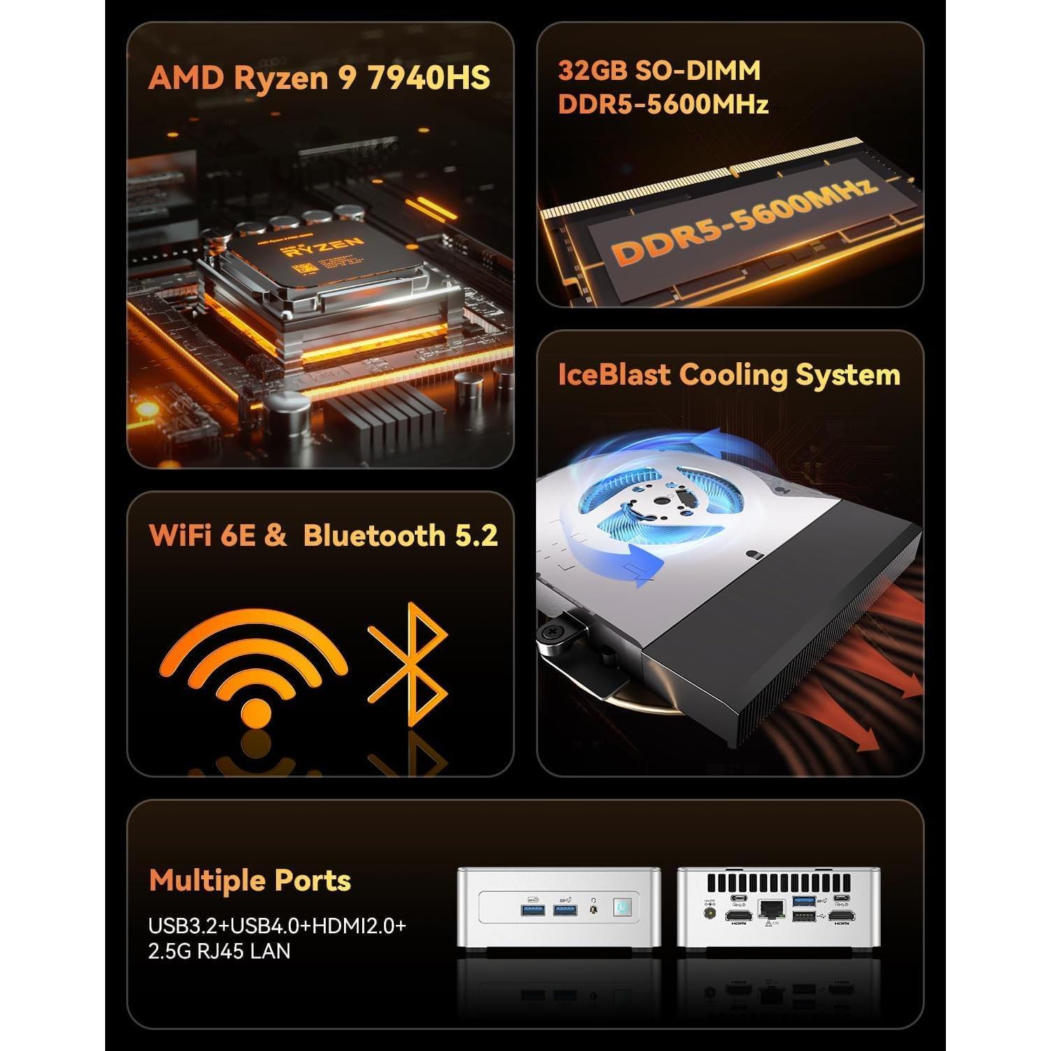 Mini PC GEEKOM AE7 Ryzen 9 7940HS 32GB 1TB Windows 11