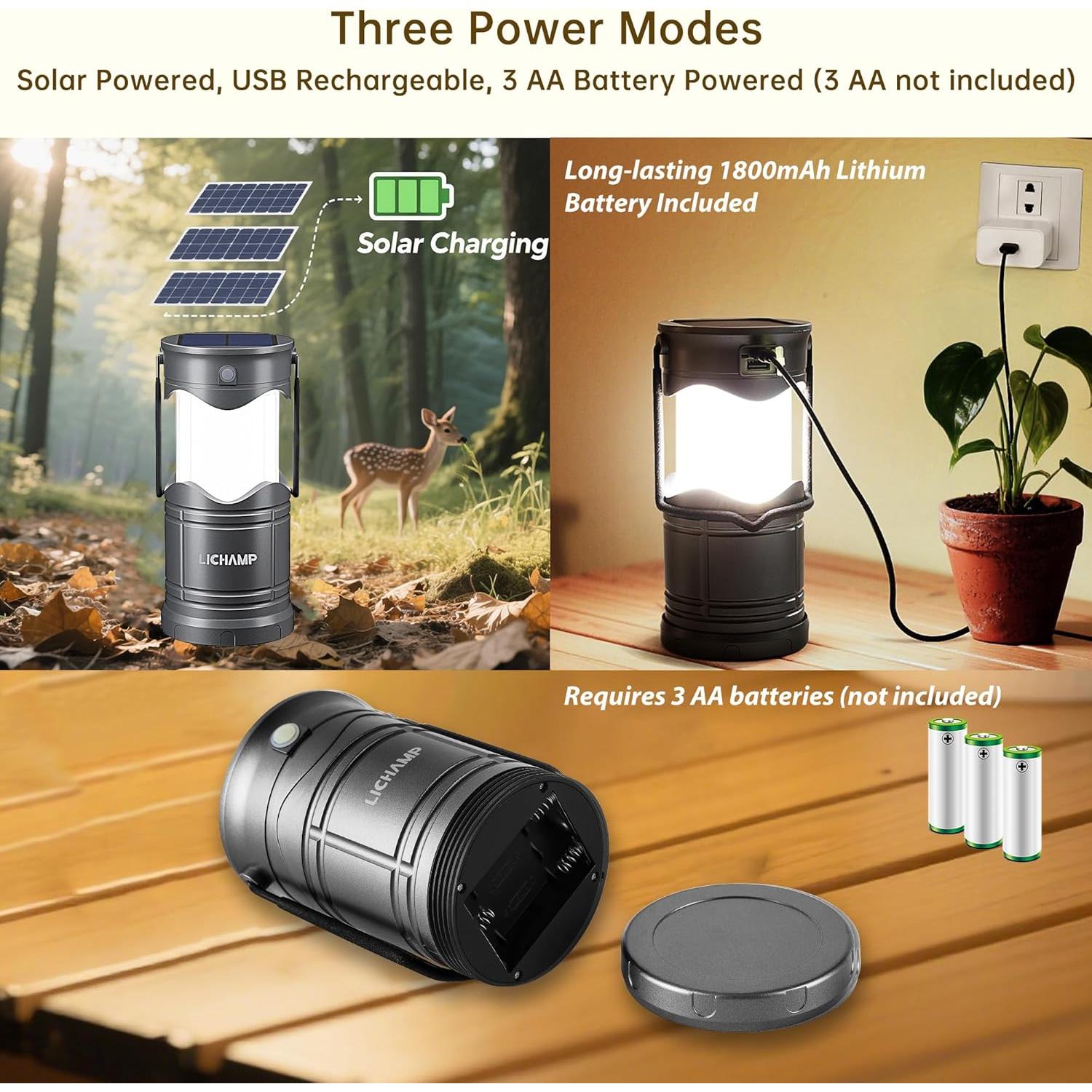 Linterna Solar LED Lichamp CLS-K001GH Plegable 600 Lúmenes