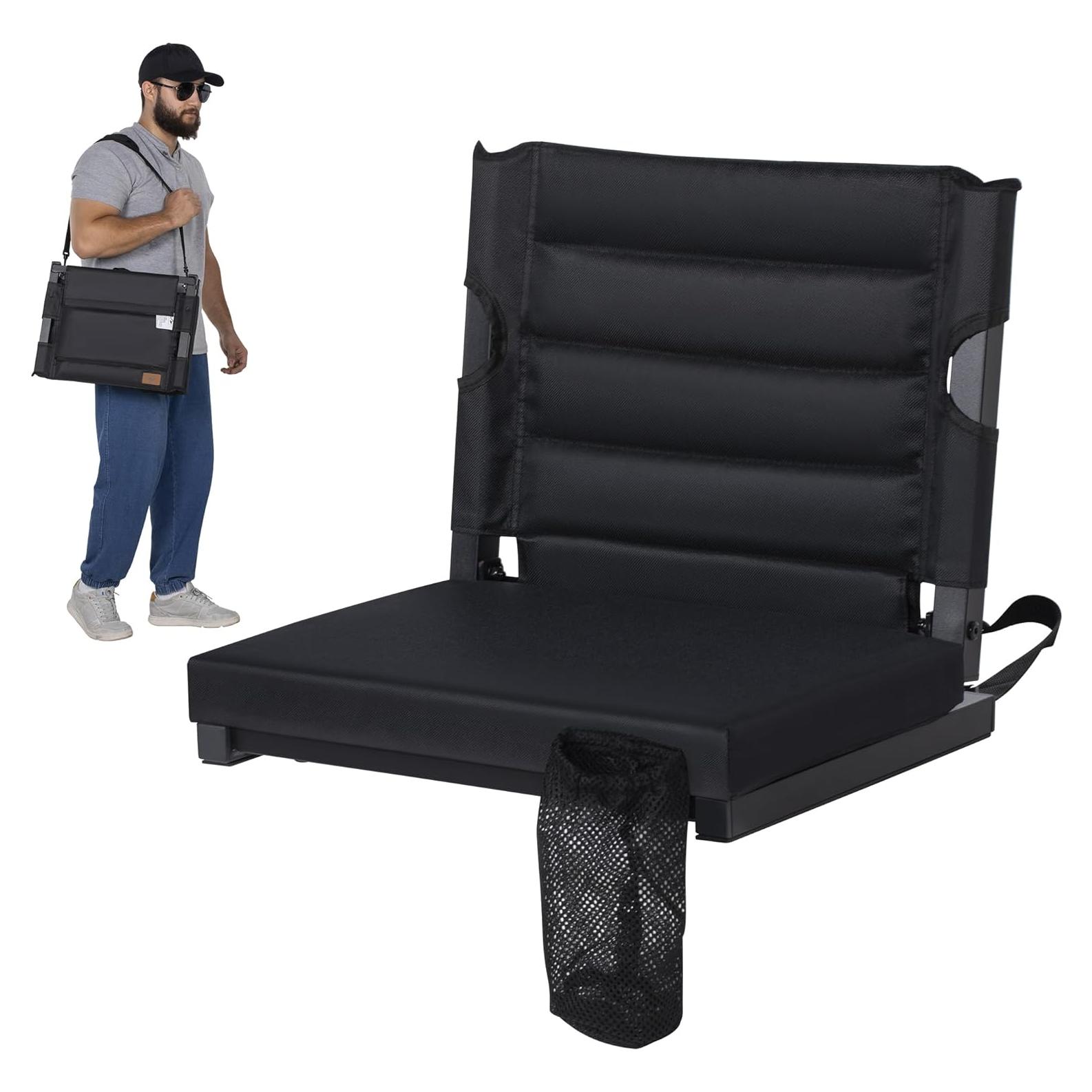 Asiento Plegable de Estadio LOENIY con Respaldo Acolchado Negro