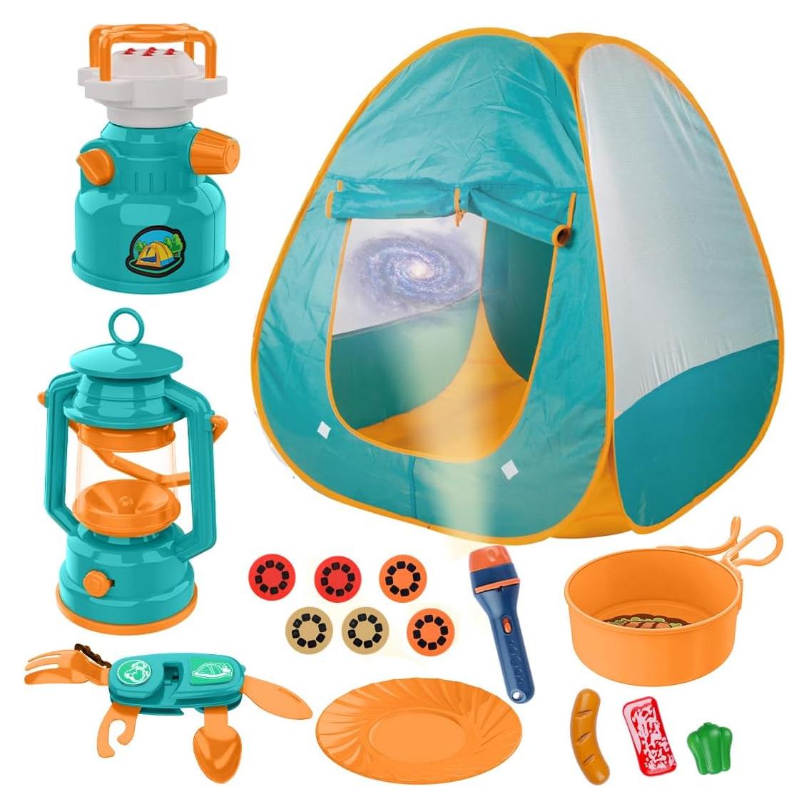 Juego de Camping para Niños Qtioucp con Tienda y Linterna