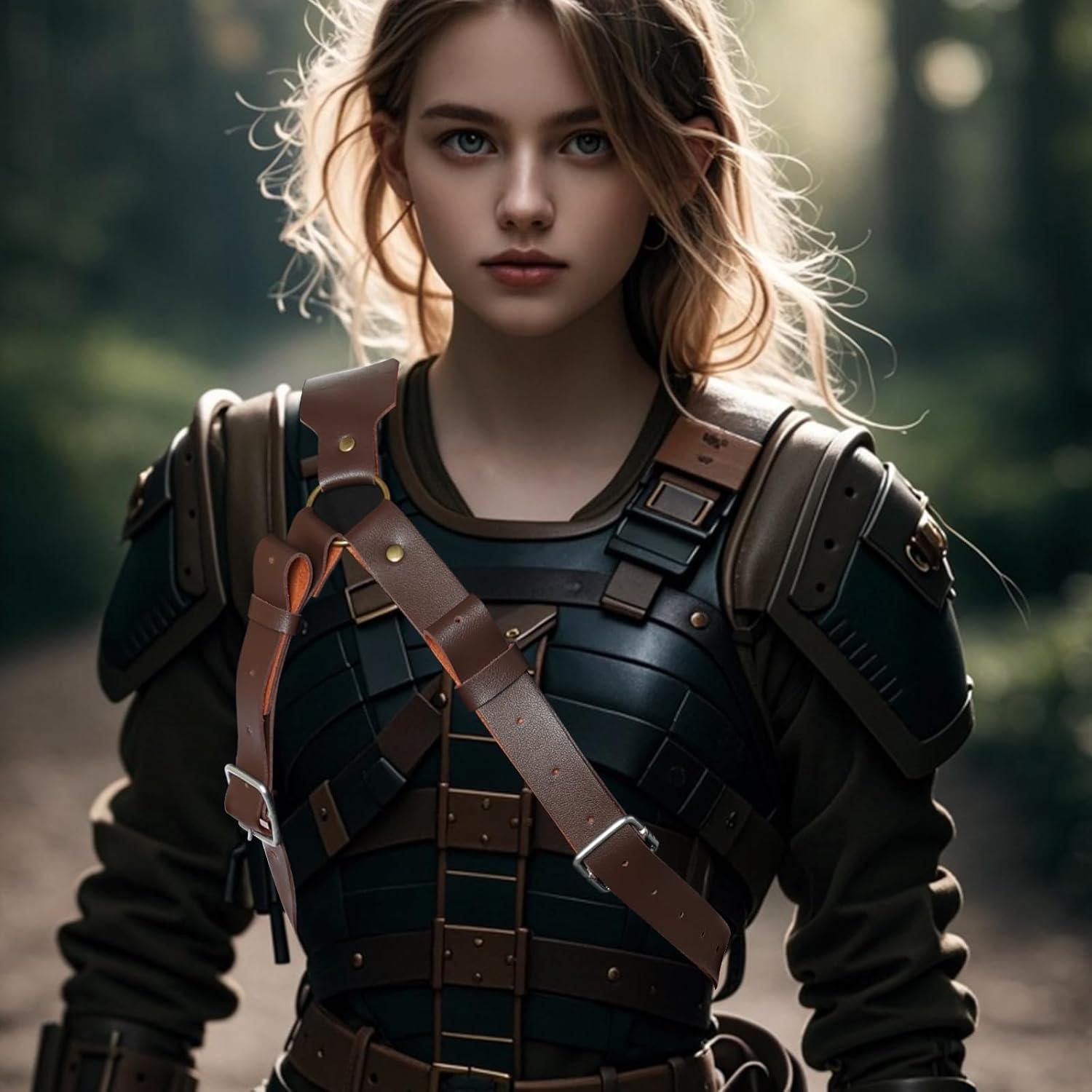 Funda de espada medieval de cuero PU con daga ajustable